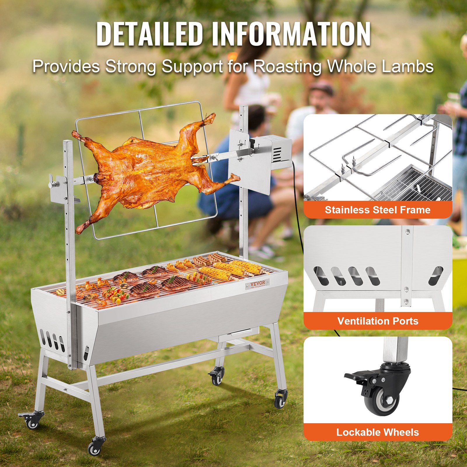 VEVOR Roaster Spit Rotisserie BBQ Grill Pig Lamb Chicken Roaster 42W 135 lbs VEVOR Roaster Spit Rotisserie BBQ Grill Pig Lamb Chicken Roaster 42W 135 lbs