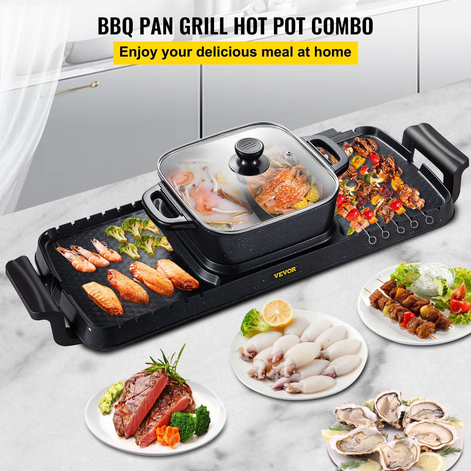VEVOR 2 σε 1 Ηλεκτρική ψησταριά και Hot Pot, 2400W BBQ Grill and Hot Pot, Πολυλειτουργικό Teppanyaki Grill Pot με Διπλό Έλεγχο Θερμοκρασίας, Σχάρα Hot Pot Χωρίς Καπνιστή με Αντικολλητική Επικάλυψη για 1-8 άτομα VEVOR 2 σε 1 Ηλεκτρική ψησταριά και Hot Pot, 2400W BBQ Grill and Hot Pot, Πολυλειτουργικό Teppanyaki Grill Pot με Διπλό Έλεγχο Θερμοκρασίας, Σχάρα Hot Pot Χωρίς Καπνιστή με Αντικολλητική Επικάλυψη για 1-8 άτομα