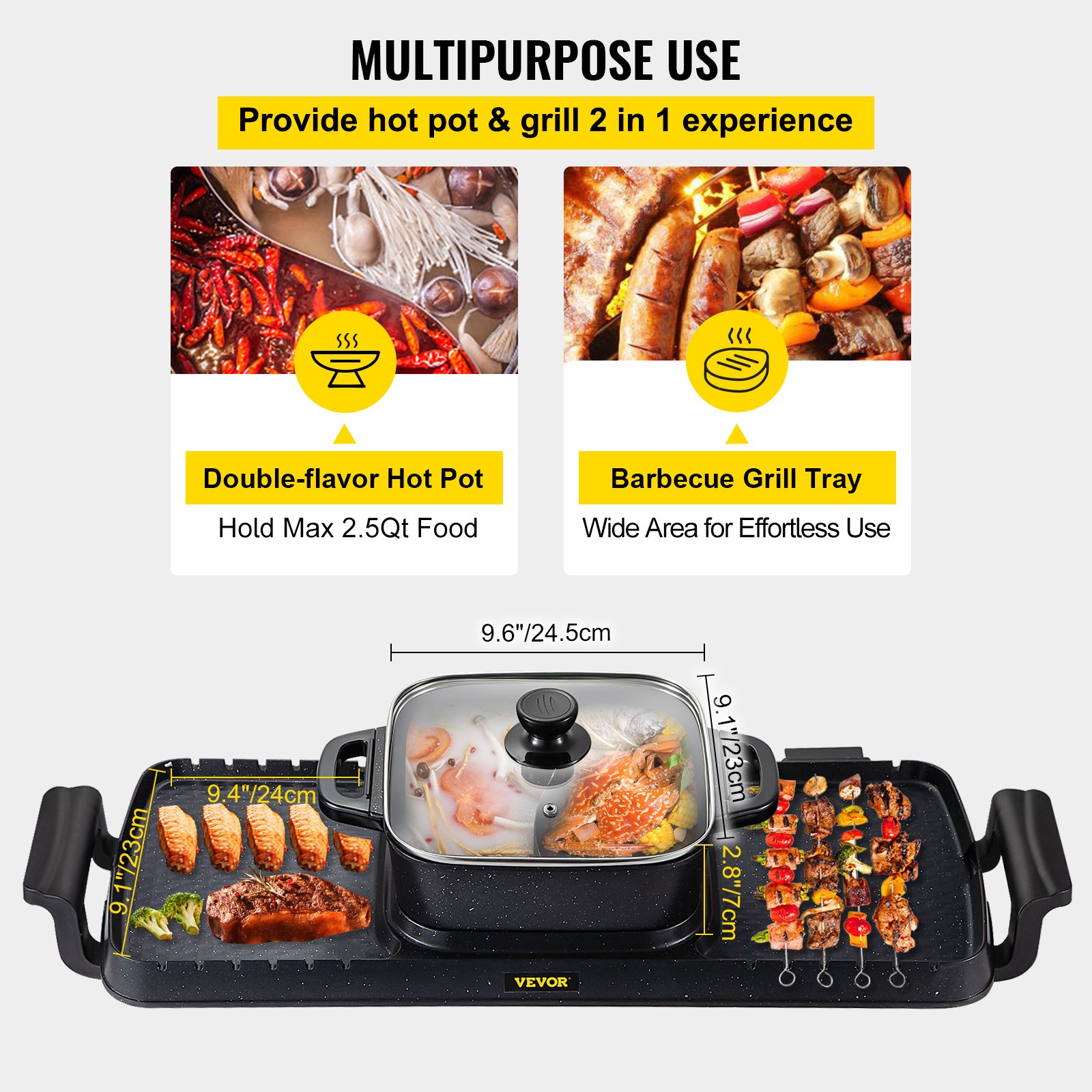 VEVOR 2 σε 1 Ηλεκτρική ψησταριά και Hot Pot, 2400W BBQ Grill and Hot Pot, Πολυλειτουργικό Teppanyaki Grill Pot με Διπλό Έλεγχο Θερμοκρασίας, Σχάρα Hot Pot Χωρίς Καπνιστή με Αντικολλητική Επικάλυψη για 1-8 άτομα VEVOR 2 σε 1 Ηλεκτρική ψησταριά και Hot Pot, 2400W BBQ Grill and Hot Pot, Πολυλειτουργικό Teppanyaki Grill Pot με Διπλό Έλεγχο Θερμοκρασίας, Σχάρα Hot Pot Χωρίς Καπνιστή με Αντικολλητική Επικάλυψη για 1-8 άτομα
