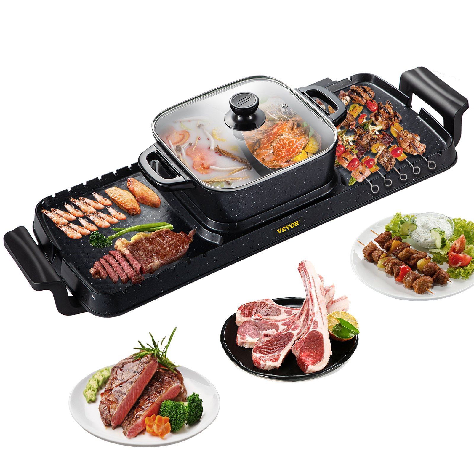 VEVOR 2 σε 1 Ηλεκτρική ψησταριά και Hot Pot, 2400W BBQ Grill and Hot Pot, Πολυλειτουργικό Teppanyaki Grill Pot με Διπλό Έλεγχο Θερμοκρασίας, Σχάρα Hot Pot Χωρίς Καπνιστή με Αντικολλητική Επικάλυψη για 1-8 άτομα VEVOR 2 σε 1 Ηλεκτρική ψησταριά και Hot Pot, 2400W BBQ Grill and Hot Pot, Πολυλειτουργικό Teppanyaki Grill Pot με Διπλό Έλεγχο Θερμοκρασίας, Σχάρα Hot Pot Χωρίς Καπνιστή με Αντικολλητική Επικάλυψη για 1-8 άτομα
