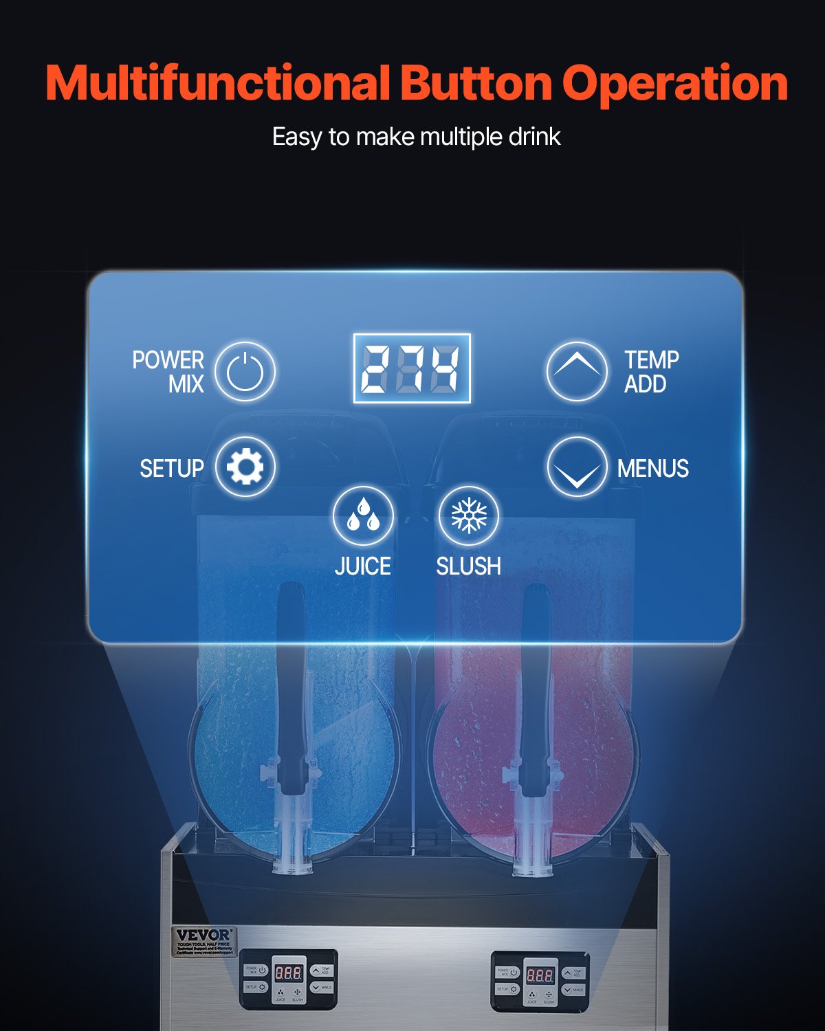 VEVOR 12Lx2 Tank Commercial Slushy Machine Margarita Smoothie Frozen Drink Maker VEVOR 12Lx2 Tank Commercial Slushy Machine Margarita Smoothie Frozen Drink Maker