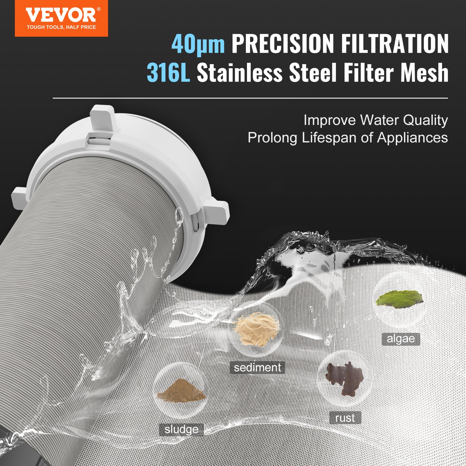 VEVOR Spin Down Filter, 40 Micron φίλτρο ιζήματος ολόκληρου σπιτιού για νερό πηγαδιών, 3/4&quot; GM + 1&quot; GM + 3/4&quot; GF, 4 T/H Υψηλός ρυθμός ροής, για συστήματα φιλτραρίσματος νερού ολόκληρου σπιτιού, Φίλτρο ιζήματος νερού πηγαδιών