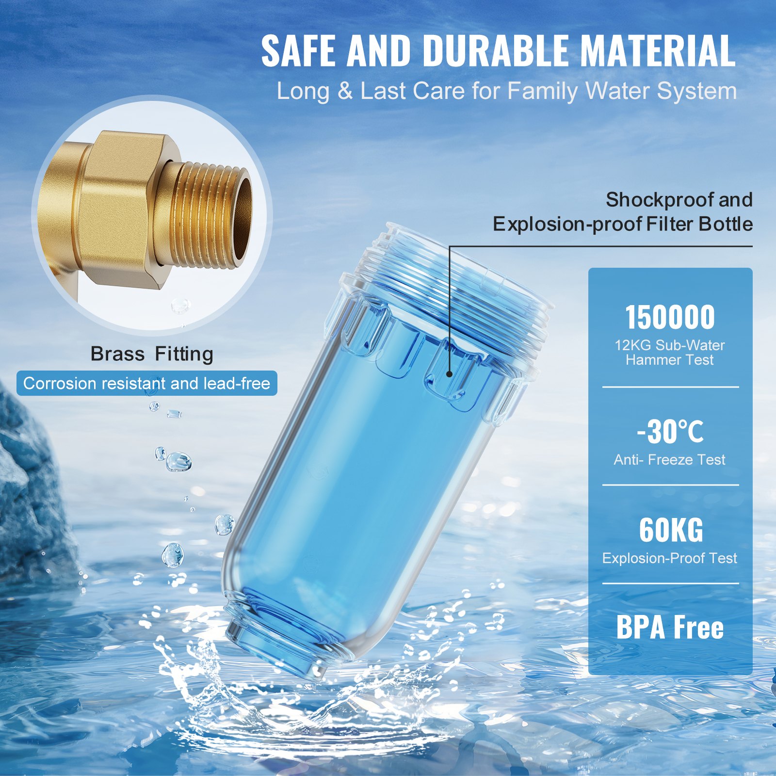VEVOR Spin Down Filter, 40 Micron φίλτρο ιζήματος ολόκληρου σπιτιού για νερό πηγαδιών, 3/4&quot; GM + 1&quot; GM + 3/4&quot; GF, 4 T/H Υψηλός ρυθμός ροής, για συστήματα φιλτραρίσματος νερού ολόκληρου σπιτιού, Φίλτρο ιζήματος νερού πηγαδιών