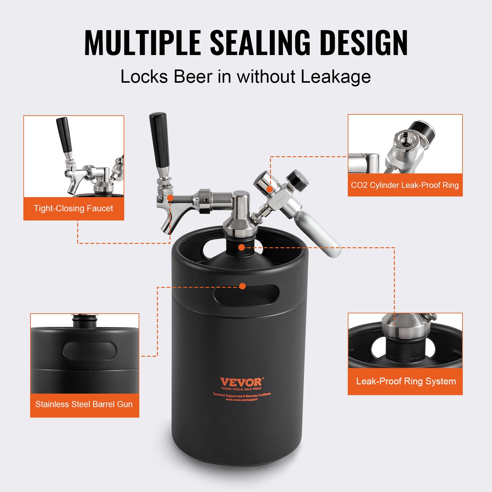 VEVOR Pressurized Growler Mini Beer Keg Draft Beer Growler Home 170Oz 5L Black VEVOR Pressurized Growler Mini Beer Keg Draft Beer Growler Home 170Oz 5L Black