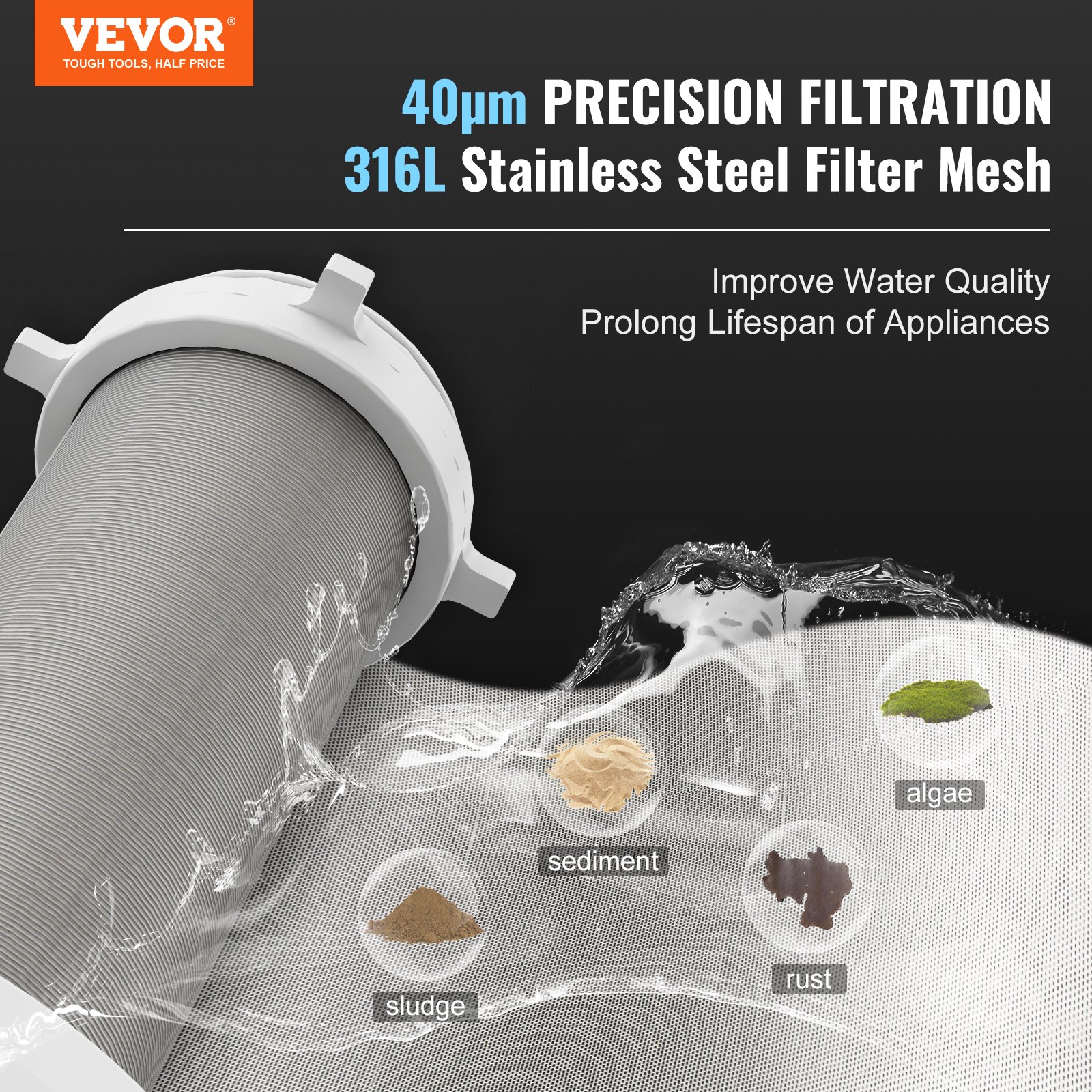 VEVOR Spin Down Filter, 40 Micron φίλτρο ιζήματος ολόκληρου σπιτιού για νερό πηγαδιών, 3/4&quot; GM + 1&quot; GM + 3/4&quot; GF, 4 T/H Υψηλός ρυθμός ροής, για συστήματα φιλτραρίσματος νερού ολόκληρου σπιτιού, Φίλτρο ιζήματος νερού πηγαδιών