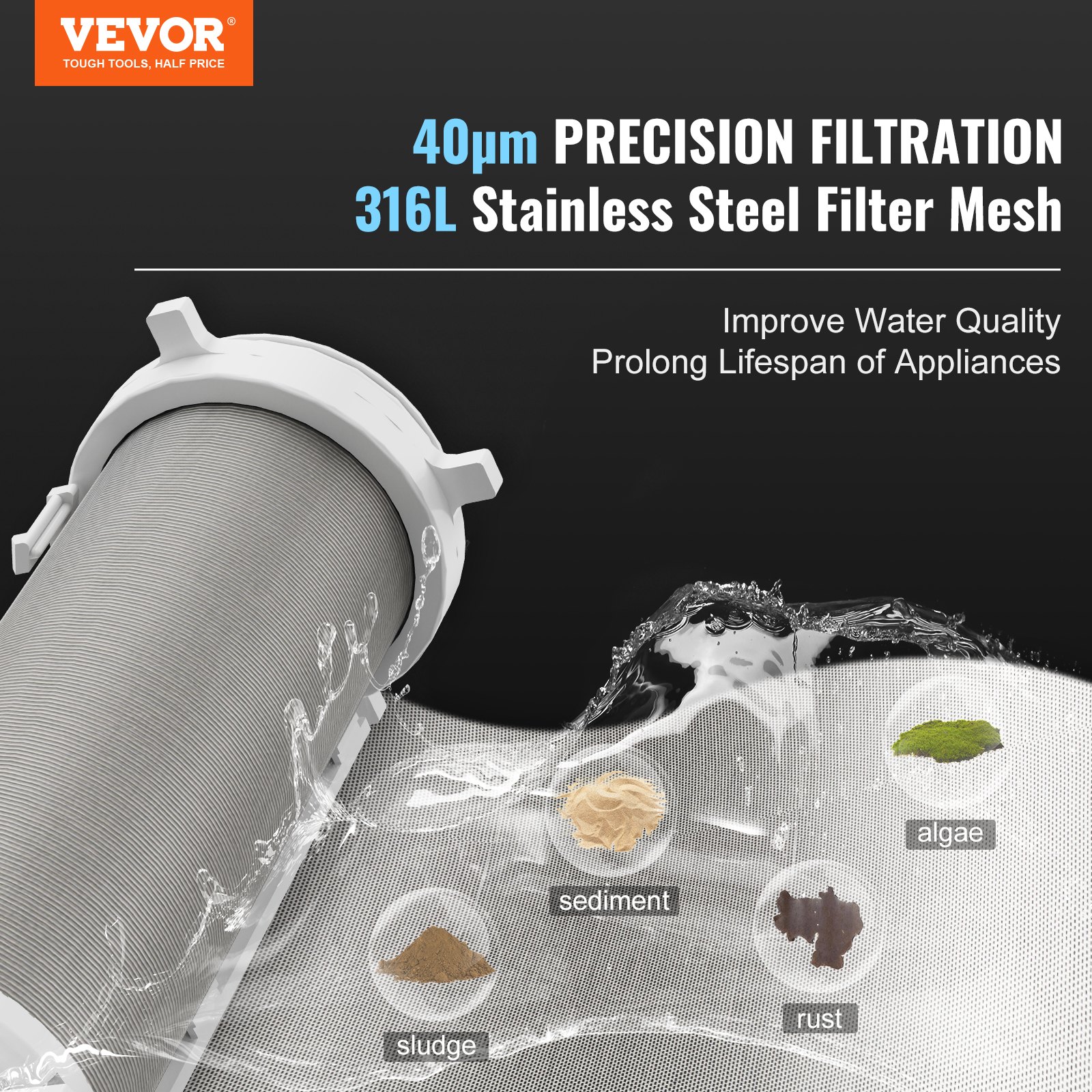 VEVOR Spin Down Filter, 40 Micron φίλτρο ιζήματος ολόκληρου σπιτιού για νερό πηγαδιών, 3/4&quot; GM + 1&quot; GM + 3/4&quot; GF, 4 T/H Υψηλός ρυθμός ροής, για συστήματα φιλτραρίσματος νερού ολόκληρου σπιτιού, Φίλτρο ιζήματος νερού πηγαδιών