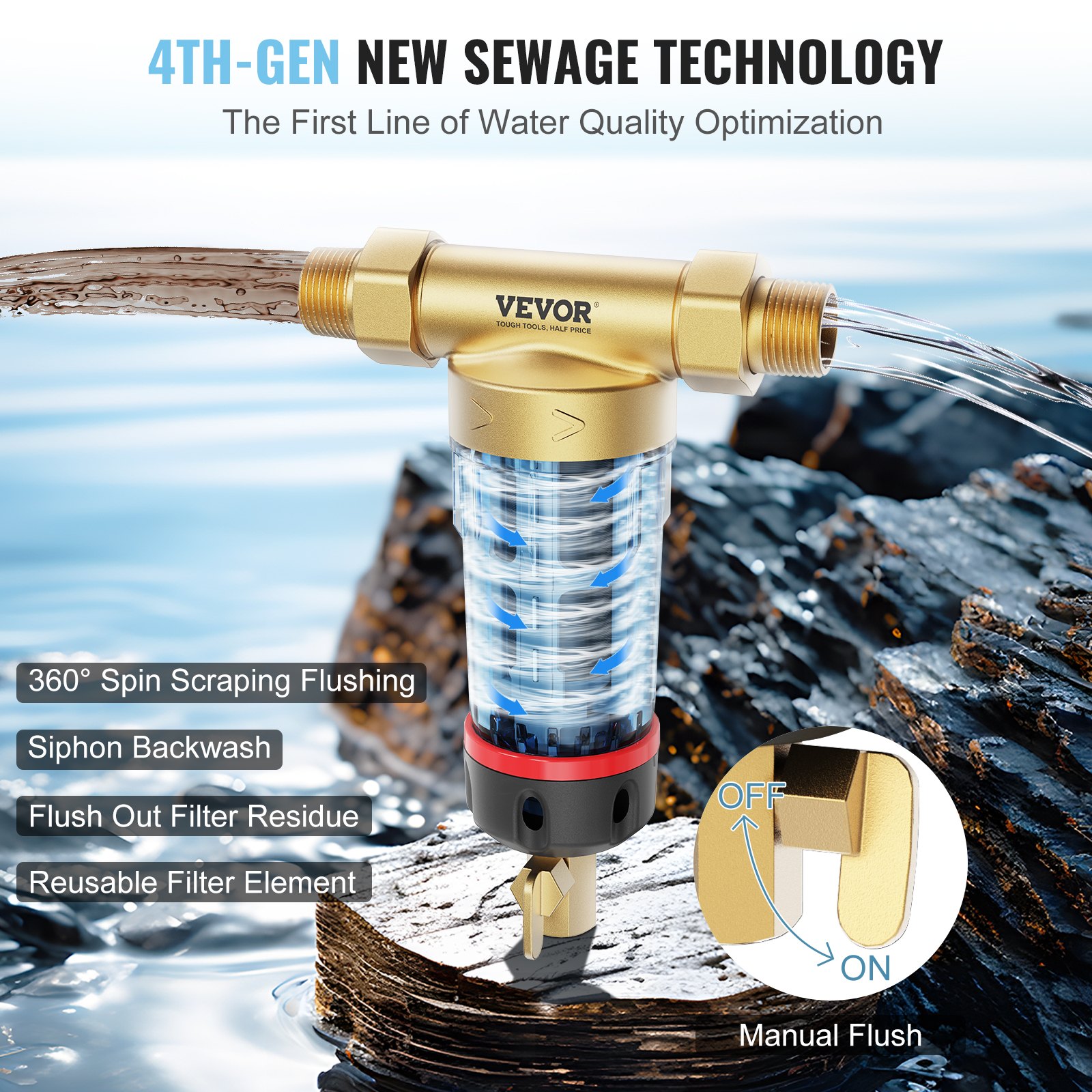 VEVOR Spin Down Filter, 40 Micron φίλτρο ιζήματος ολόκληρου σπιτιού για νερό πηγαδιών, 3/4&quot; GM + 1&quot; GM + 3/4&quot; GF, 4 T/H Υψηλός ρυθμός ροής, για συστήματα φιλτραρίσματος νερού ολόκληρου σπιτιού, Φίλτρο ιζήματος νερού πηγαδιών