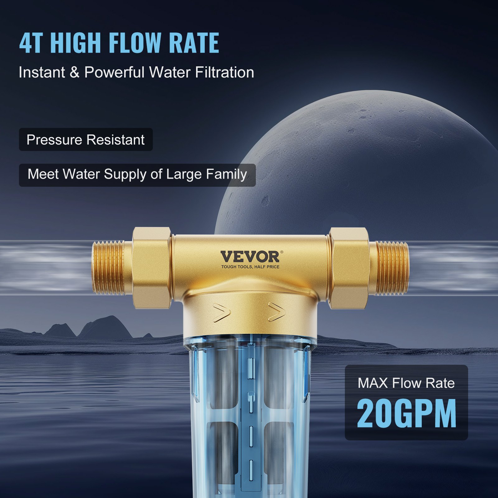 VEVOR Spin Down Filter, 40 Micron φίλτρο ιζήματος ολόκληρου σπιτιού για νερό πηγαδιών, 3/4&quot; GM + 1&quot; GM + 3/4&quot; GF, 4 T/H Υψηλός ρυθμός ροής, για συστήματα φιλτραρίσματος νερού ολόκληρου σπιτιού, Φίλτρο ιζήματος νερού πηγαδιών