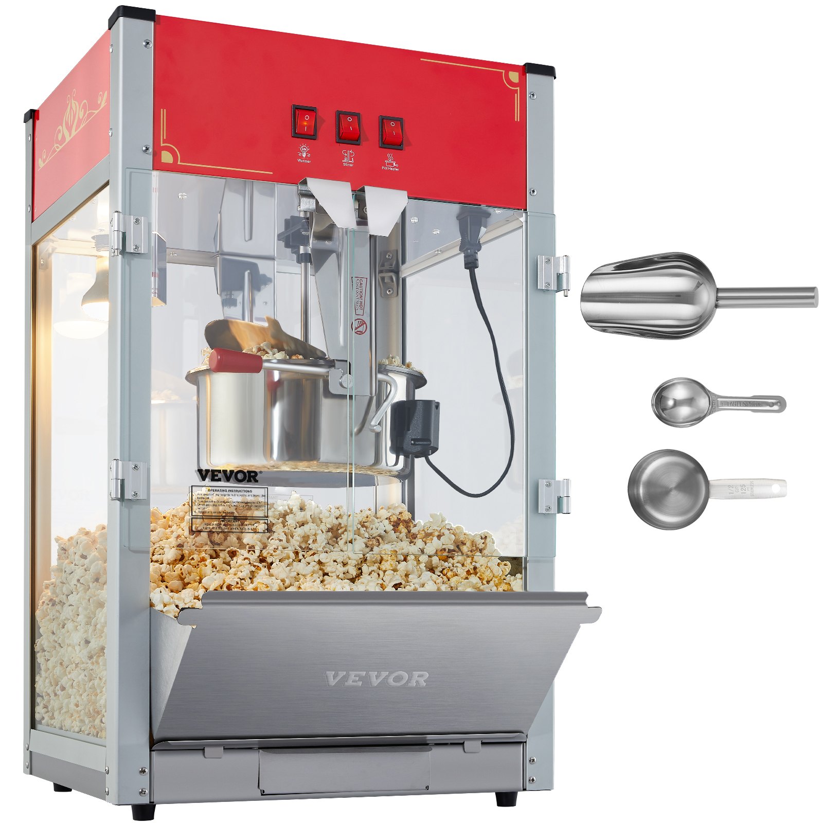 VEVOR Popcorn Popper Machine Countertop Popcorn Maker 1440W 12 Oz 80 Cups Red VEVOR Popcorn Popper Machine Countertop Popcorn Maker 1440W 12 Oz 80 Cups Red