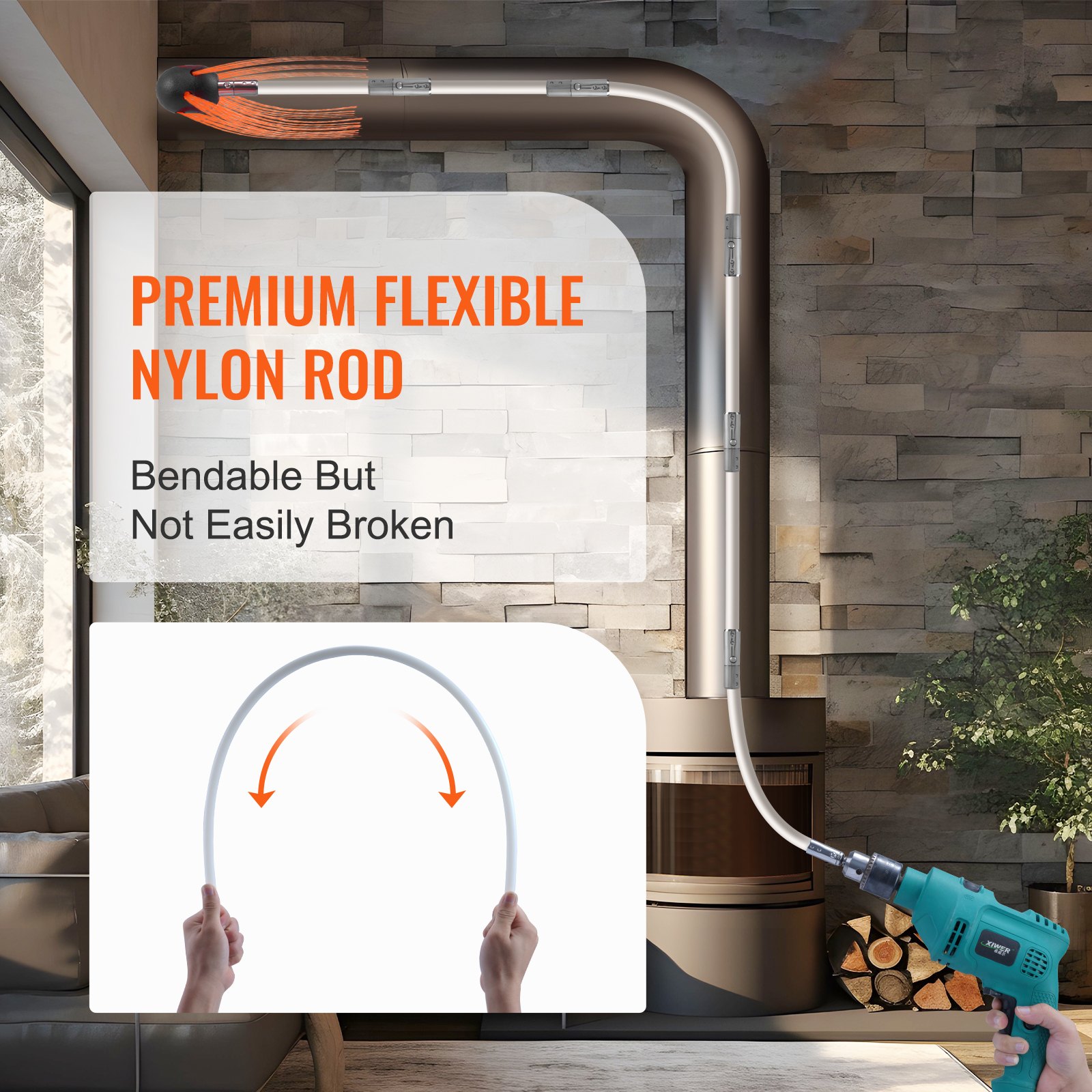 VEVOR 12 m Kit καθαρισμού καπνοδόχου, με 12 ενισχυμένες εύκαμπτες ράβδους από νάιλον, εργονομική βούρτσα καθαρισμού καπνοδόχου, καθαριστικό καμινάδας βούρτσας 360 μοιρών, πλούσια αξεσουάρ για οικιακή χρήση καπνοδόχου τζακιού Ταιριάζει στους περισσότερους σωλήνες VEVOR 12 m Kit καθαρισμού καπνοδόχου, με 12 ενισχυμένες εύκαμπτες ράβδους από νάιλον, εργονομική βούρτσα καθαρισμού καπνοδόχου, καθαριστικό καμινάδας βούρτσας 360 μοιρών, πλούσια αξεσουάρ για οικιακή χρήση καπνοδόχου τζακιού Ταιριάζει στους περισσότερους σωλήνες