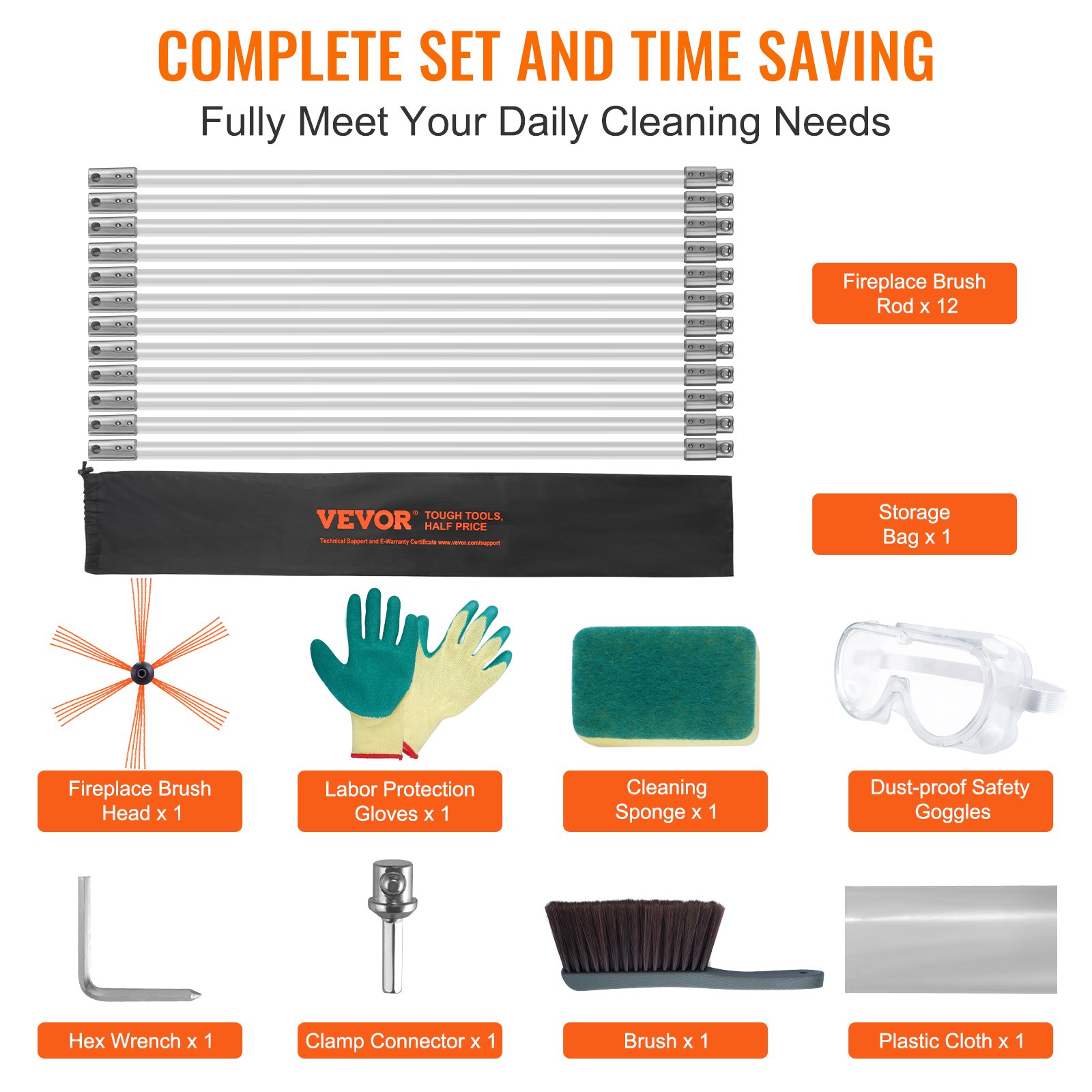 VEVOR 12 m Kit καθαρισμού καπνοδόχου, με 12 ενισχυμένες εύκαμπτες ράβδους από νάιλον, εργονομική βούρτσα καθαρισμού καπνοδόχου, καθαριστικό καμινάδας βούρτσας 360 μοιρών, πλούσια αξεσουάρ για οικιακή χρήση καπνοδόχου τζακιού Ταιριάζει στους περισσότερους σωλήνες VEVOR 12 m Kit καθαρισμού καπνοδόχου, με 12 ενισχυμένες εύκαμπτες ράβδους από νάιλον, εργονομική βούρτσα καθαρισμού καπνοδόχου, καθαριστικό καμινάδας βούρτσας 360 μοιρών, πλούσια αξεσουάρ για οικιακή χρήση καπνοδόχου τζακιού Ταιριάζει στους περισσότερους σωλήνες