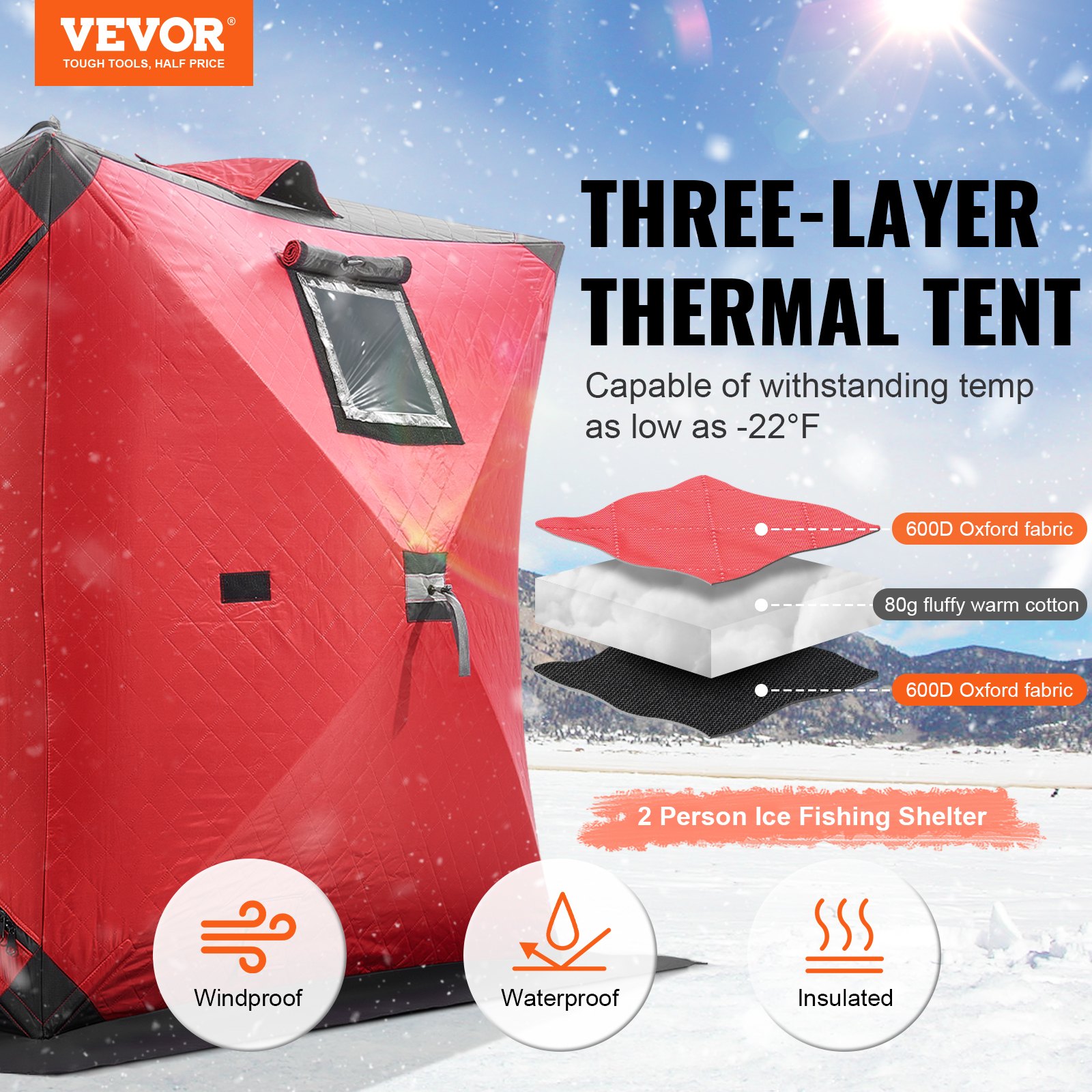 VEVOR 1-2 Person Ourdoor Portable Ice Shelter Pop-Up Ice Fishing Shanty Tent VEVOR 1-2 Person Ourdoor Portable Ice Shelter Pop-Up Ice Fishing Shanty Tent