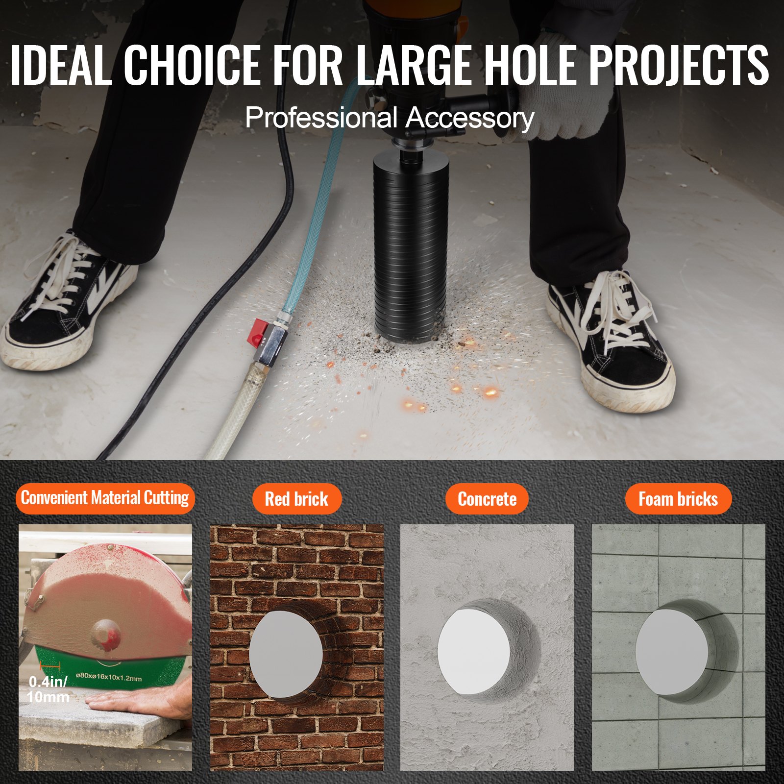 Τρυπάνι πυρήνα VEVOR, 4" Τρυπάνια με πυρήνα διαμαντιού υγρού/ξηρού για τούβλα και μπλοκ, τρυπάνι πυρήνα σκυροδέματος με προσαρμογέα μύτης πιλότου και λεπίδα πριονιού, βάθος διάτρησης 9,5", Εσωτερικό σπείρωμα 5/8"-11, Συγκόλληση με λέιζερ Τρυπάνι πυρήνα VEVOR, 4" Τρυπάνια με πυρήνα διαμαντιού υγρού/ξηρού για τούβλα και μπλοκ, τρυπάνι πυρήνα σκυροδέματος με προσαρμογέα μύτης πιλότου και λεπίδα πριονιού, βάθος διάτρησης 9,5", Εσωτερικό σπείρωμα 5/8"-11, Συγκόλληση με λέιζερ