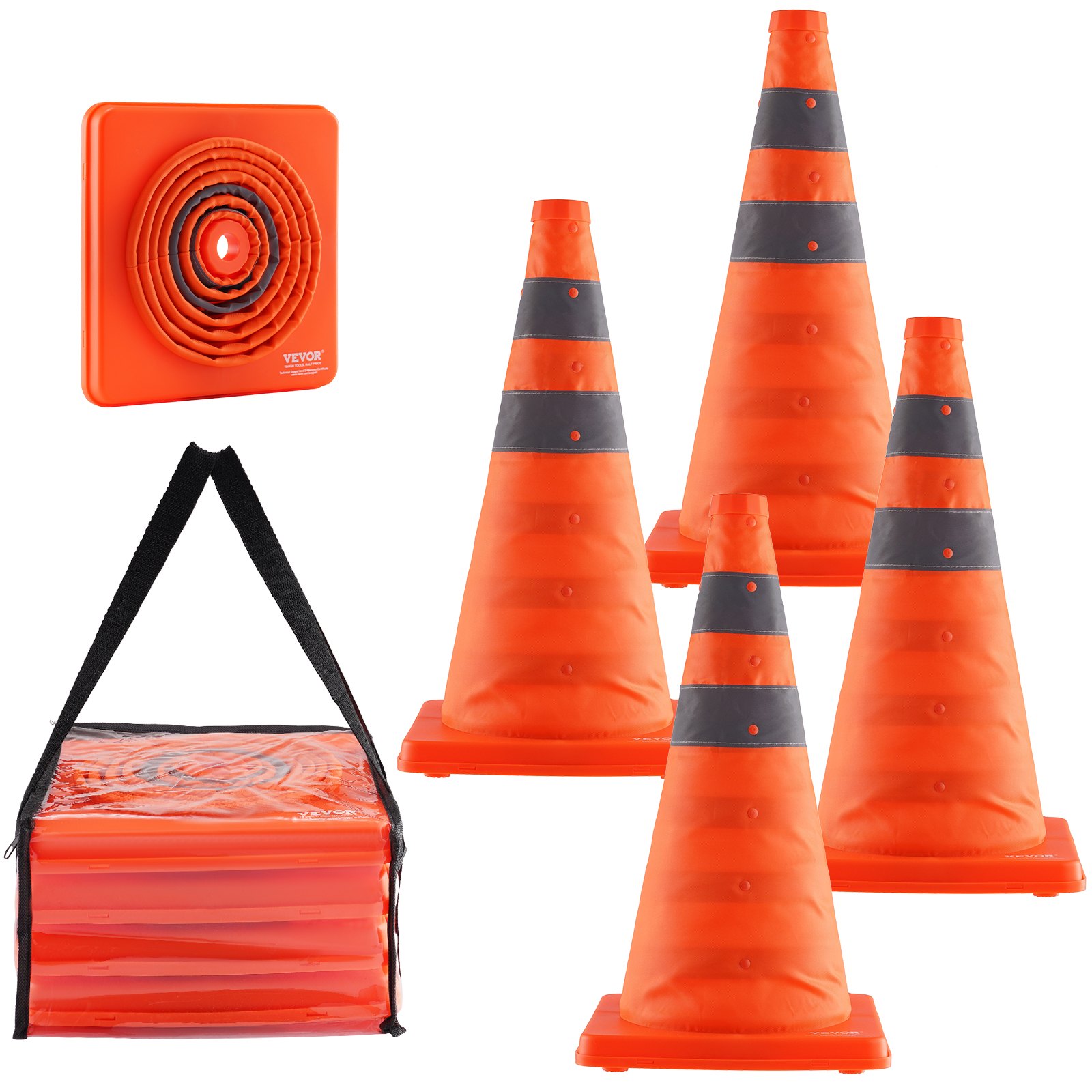 VEVOR Safety Cones, 4 Pack 18 ιντσών πτυσσόμενοι κώνοι κυκλοφορίας, κατασκευαστικοί κώνοι με ανακλαστικά κολάρα, φαρδιά βάση και τσάντα αποθήκευσης, για έλεγχο κυκλοφορίας, εκπαίδευση οδήγησης, χώροι στάθμευσης VEVOR Safety Cones, 4 Pack 18 ιντσών πτυσσόμενοι κώνοι κυκλοφορίας, κατασκευαστικοί κώνοι με ανακλαστικά κολάρα, φαρδιά βάση και τσάντα αποθήκευσης, για έλεγχο κυκλοφορίας, εκπαίδευση οδήγησης, χώροι στάθμευσης