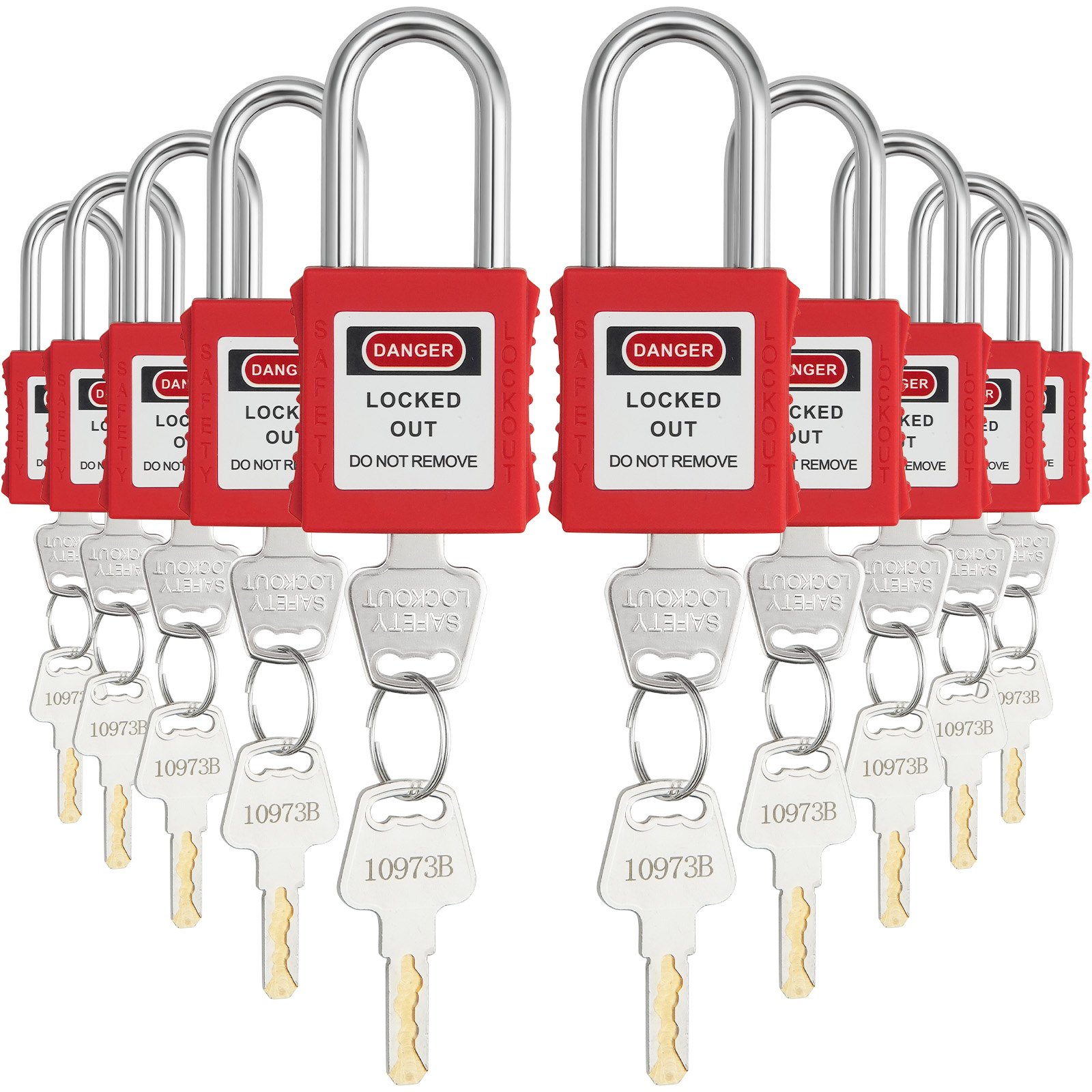 Σετ κλειδαριές VEVOR Lockout Tagout, 10 τεμ. Κόκκινα λουκέτα ασφαλείας, με 2 κλειδιά ανά κλειδαριά, κλειδαριές κλειδαριές συμβατές με το OSHA, λουκέτα ασφαλείας με ετικέτα κλειδώματος για ηλεκτρικά κιτ ετικετών κλειδώματος