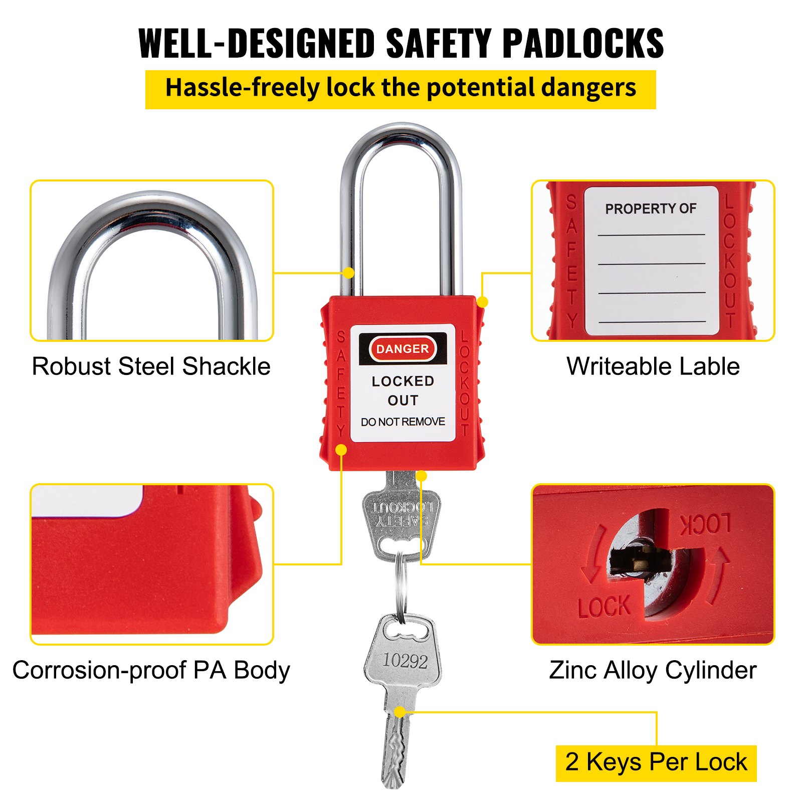 VEVOR 42 PCS Lockout Tagout Kit, Electrical Safety Loto Kit Περιλαμβάνει λουκέτα, 5 είδη κλειδαριών, Hasps, Tags &amp; Ties, Box, Lockout Safety Tools για αφαίρεση ηλεκτρικού κινδύνου σε βιομηχανικά, μηχανήματα