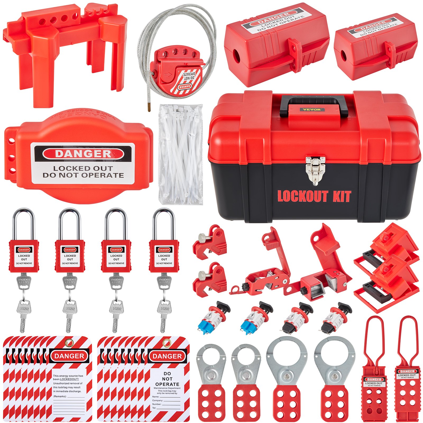 VEVOR 42 PCS Lockout Tagout Kit, Electrical Safety Loto Kit Περιλαμβάνει λουκέτα, 5 είδη κλειδαριών, Hasps, Tags &amp; Ties, Box, Lockout Safety Tools για αφαίρεση ηλεκτρικού κινδύνου σε βιομηχανικά, μηχανήματα