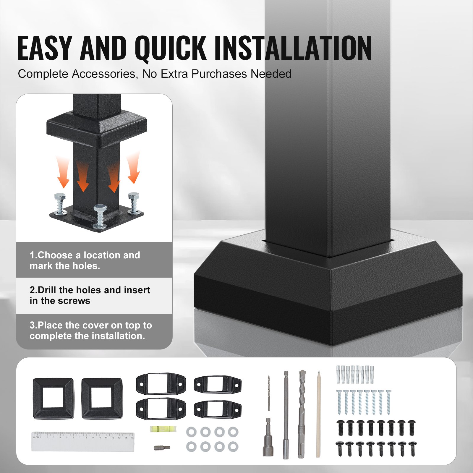 VEVOR 4-5 κουπαστές για εξωτερικούς χώρους για ηλικιωμένους Βεράντα κατάστρωμα μαύρου τετραγωνικού σωλήνα από χάλυβα VEVOR 4-5 κουπαστές για εξωτερικούς χώρους για ηλικιωμένους Βεράντα κατάστρωμα μαύρου τετραγωνικού σωλήνα από χάλυβα