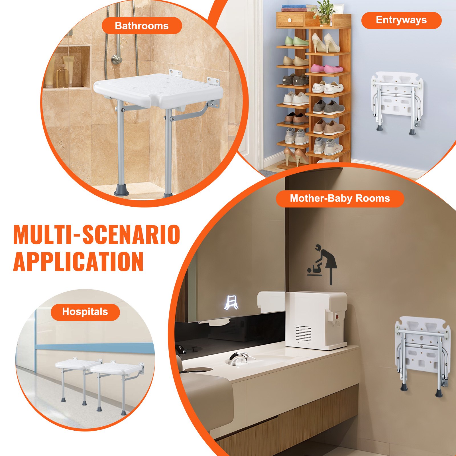 VEVOR Πτυσσόμενο κάθισμα ντους PE 15,7'' x 14,8'' Πάγκος ντους στον τοίχο 500 λίβρες VEVOR Πτυσσόμενο κάθισμα ντους PE 15,7'' x 14,8'' Πάγκος ντους στον τοίχο 500 λίβρες