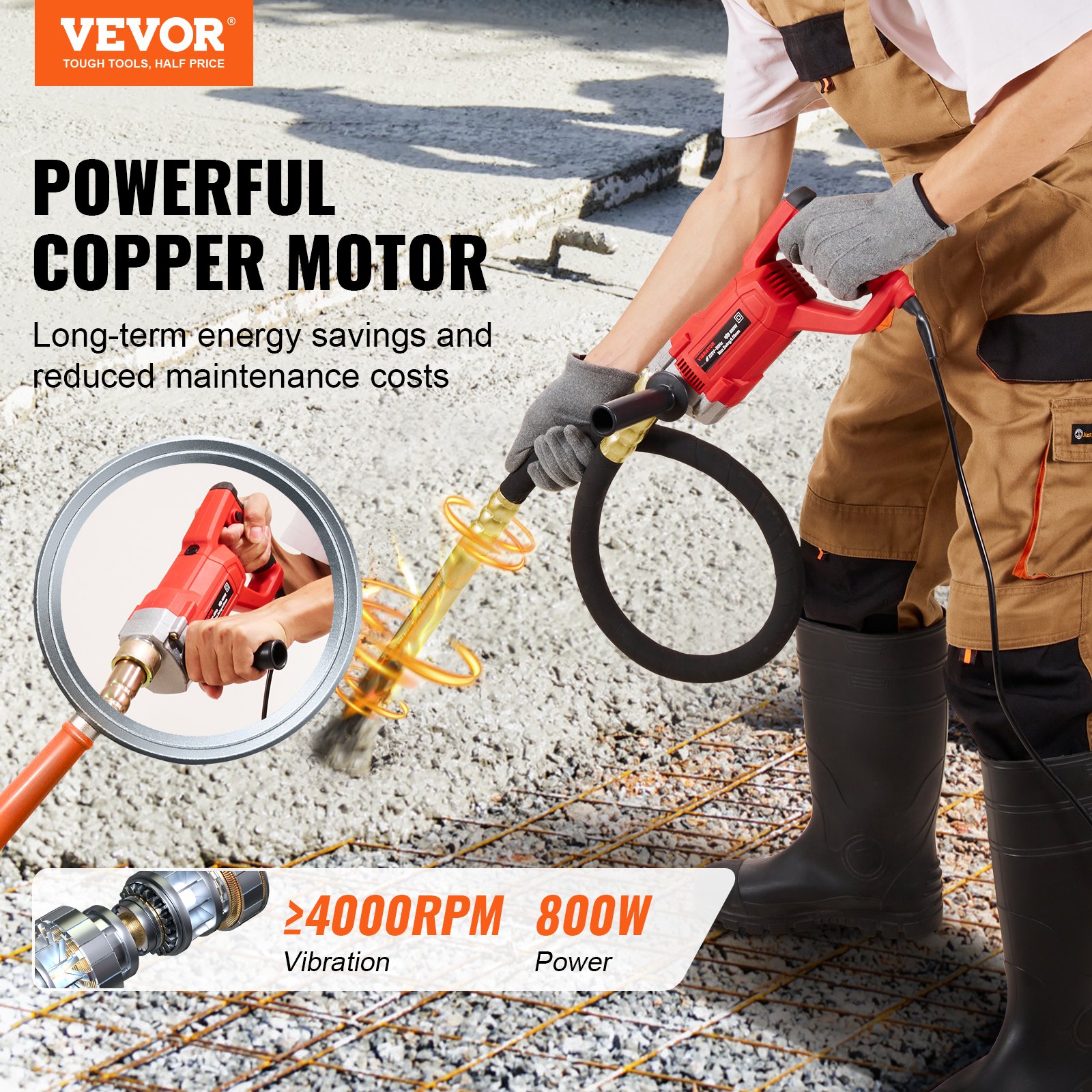 VEVOR Handheld Electric Concrete Vibrator 800W 1,5M Shaft Remover Air Bubble VEVOR Handheld Electric Concrete Vibrator 800W 1,5M Shaft Remover Air Bubble