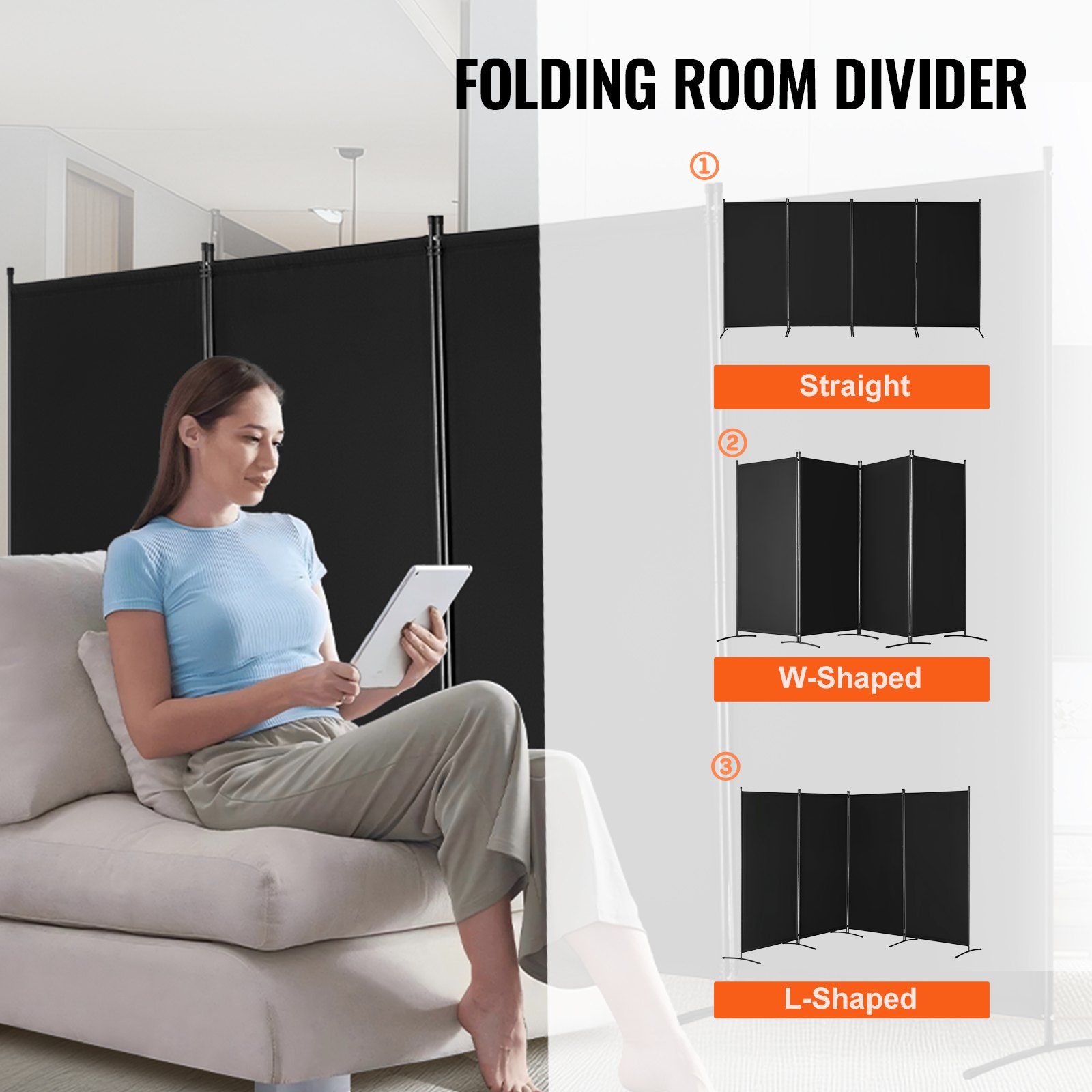 VEVOR Room Divider 4 Panels Υφασμάτινη οθόνη απορρήτου για υπνοδωμάτιο γραφείου Μαύρη VEVOR Room Divider 4 Panels Υφασμάτινη οθόνη απορρήτου για υπνοδωμάτιο γραφείου Μαύρη