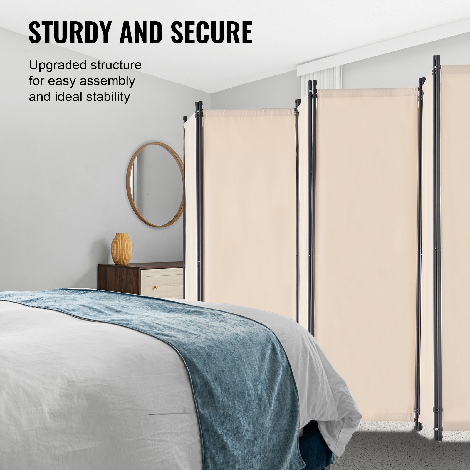 VEVOR Room Divider 6 Panels Fabric Room Privacy Screen for Office Bedroom Beige VEVOR Room Divider 6 Panels Fabric Room Privacy Screen for Office Bedroom Beige