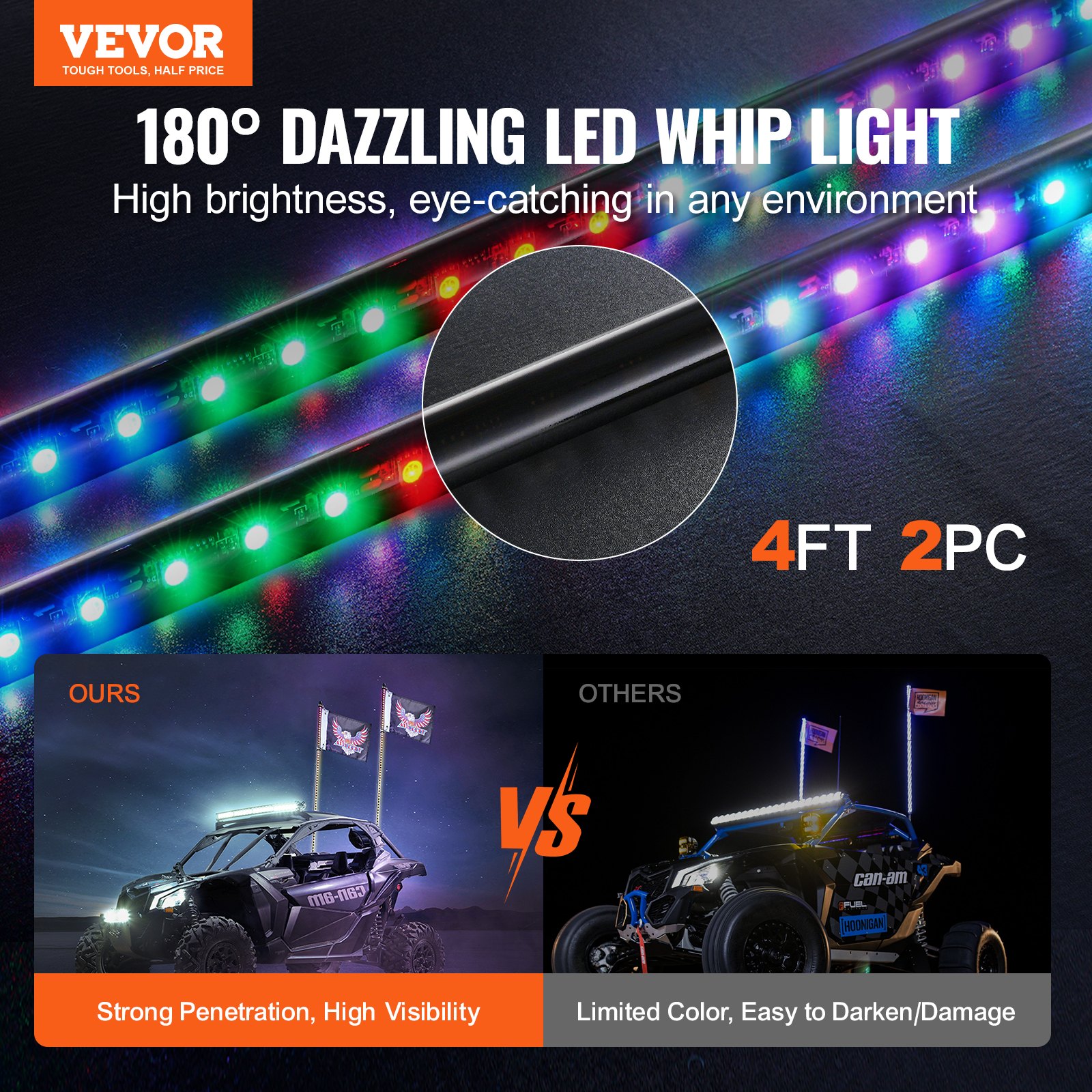 VEVOR LED Whip Light 2PCS 4FT RGB φως κεραίας με εφαρμογή Flag Remote ATV UTV RZR VEVOR LED Whip Light 2PCS 4FT RGB φως κεραίας με εφαρμογή Flag Remote ATV UTV RZR