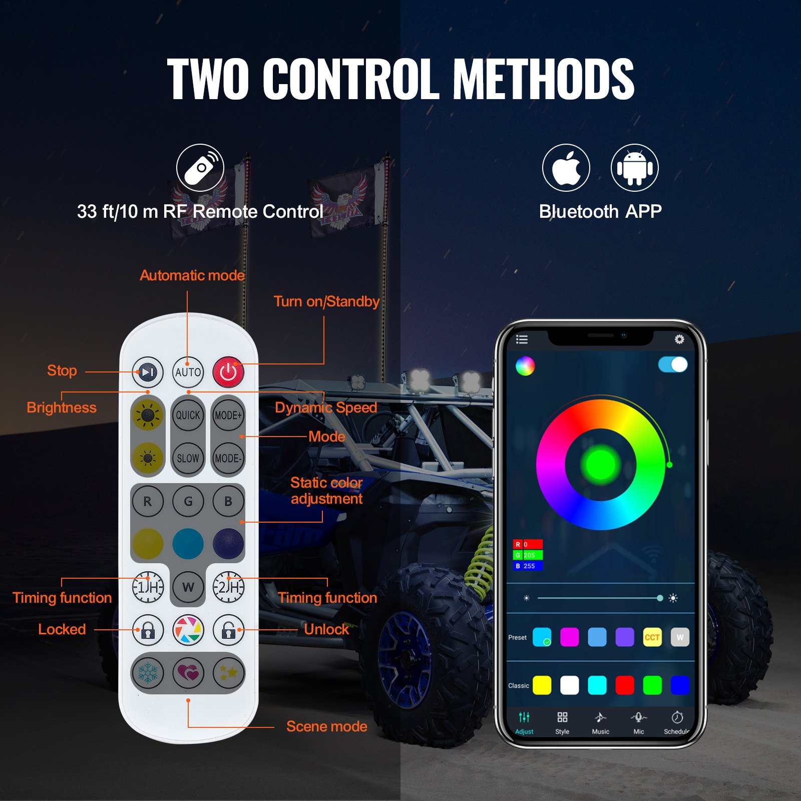 VEVOR LED Whip Light 2PCS 4FT RGB φως κεραίας με εφαρμογή Flag Remote ATV UTV RZR VEVOR LED Whip Light 2PCS 4FT RGB φως κεραίας με εφαρμογή Flag Remote ATV UTV RZR
