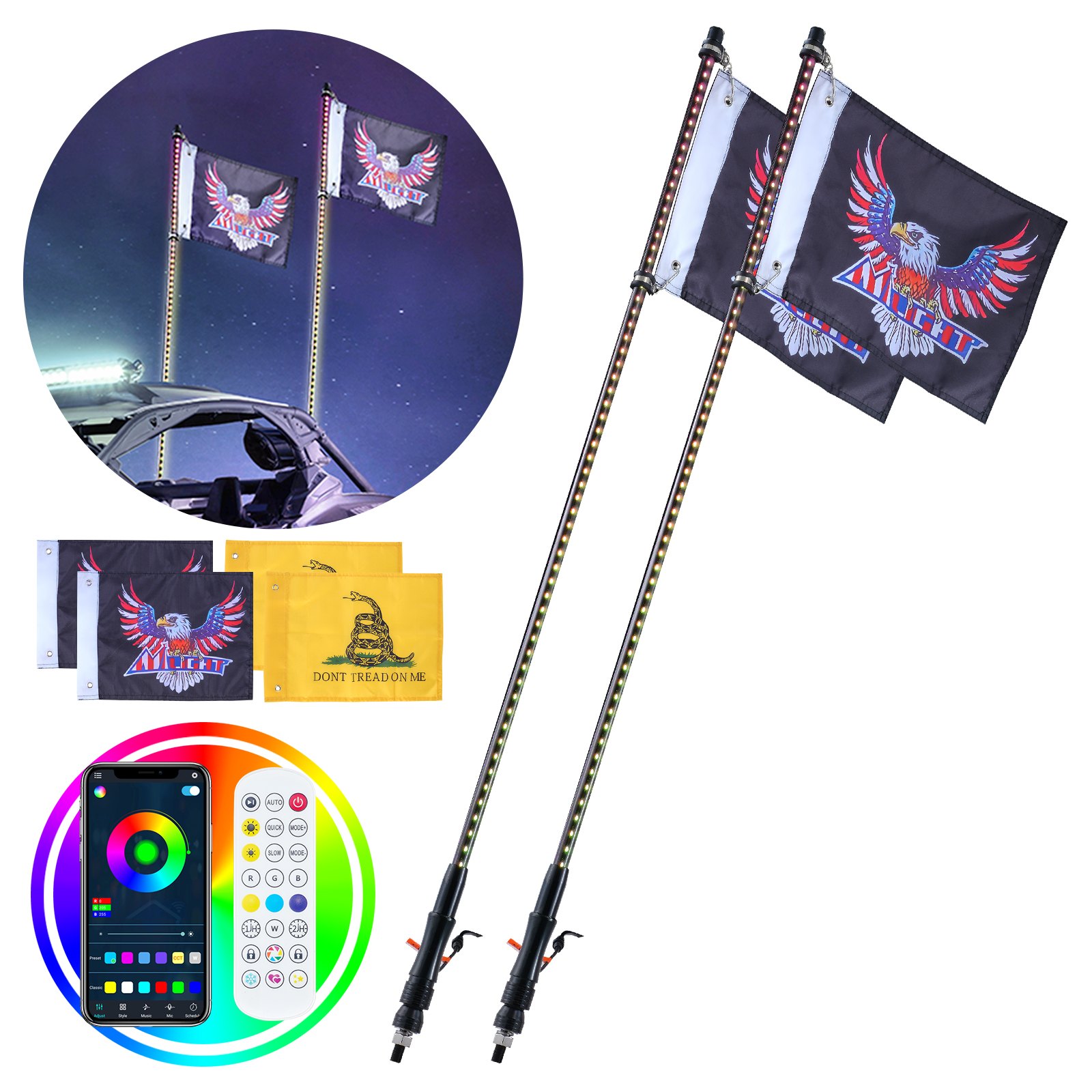 VEVOR LED Whip Light 2PCS 4FT RGB φως κεραίας με εφαρμογή Flag Remote ATV UTV RZR VEVOR LED Whip Light 2PCS 4FT RGB φως κεραίας με εφαρμογή Flag Remote ATV UTV RZR