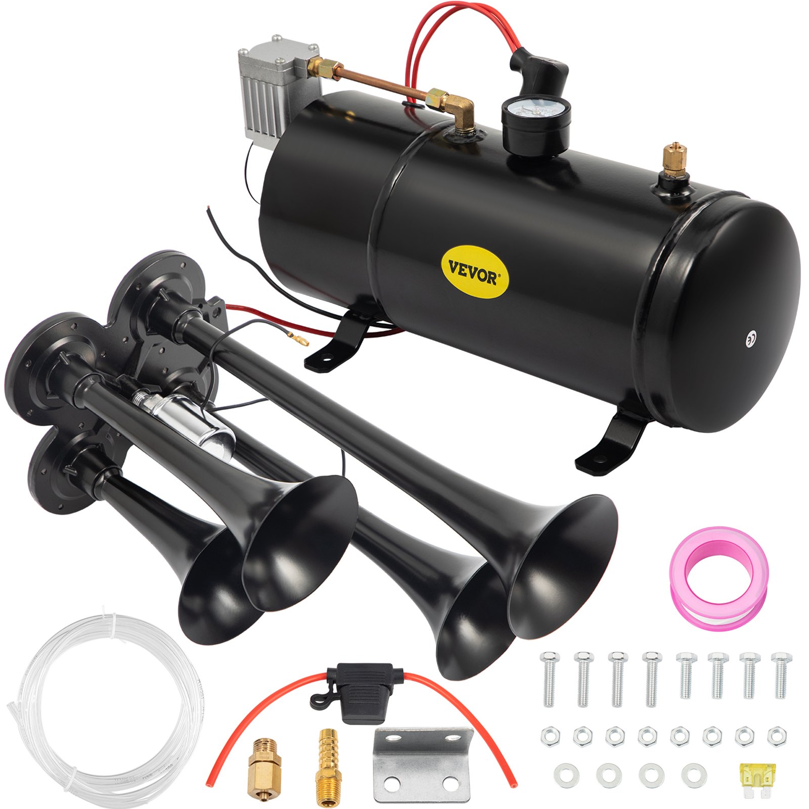 Νέο Quad 4 Train Air Horn Kit Semi Truck Boat με συμπιεστή 150 PSI 12V 3 λίτρα Νέο Quad 4 Train Air Horn Kit Semi Truck Boat με συμπιεστή 150 PSI 12V 3 λίτρα
