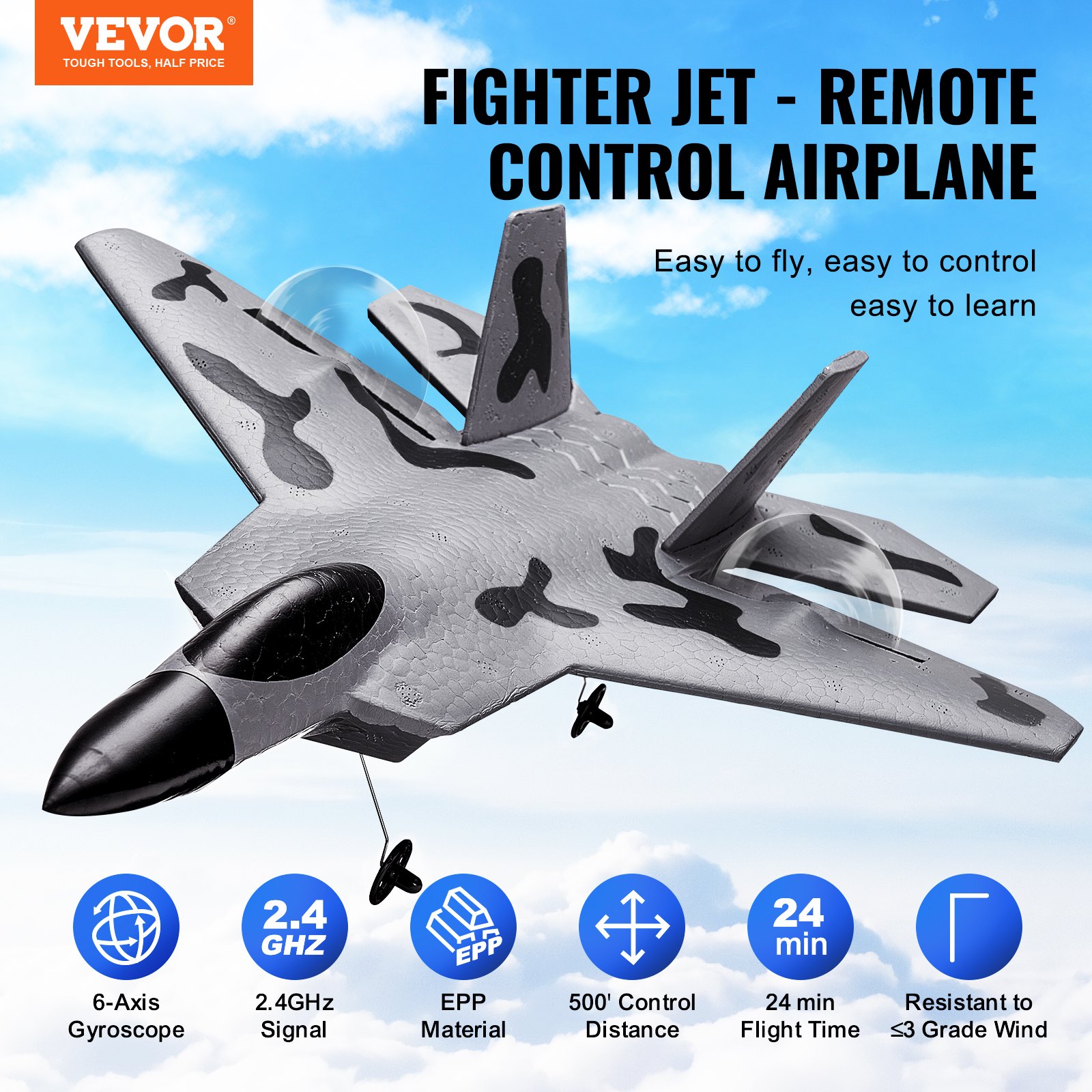 VEVOR RC Airplane Fighter EPP Foam RC Plane Toy με τηλεχειριστήριο 2,4 GHz VEVOR RC Airplane Fighter EPP Foam RC Plane Toy με τηλεχειριστήριο 2,4 GHz