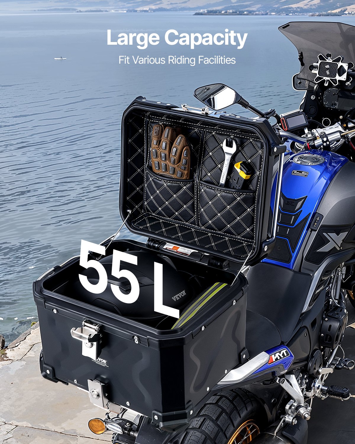VEVOR 55L Top Case Μοτοσικλέτας Universal Tail Box μοτοσυκλέτας με δερμάτινη επένδυση VEVOR 55L Top Case Μοτοσικλέτας Universal Tail Box μοτοσυκλέτας με δερμάτινη επένδυση