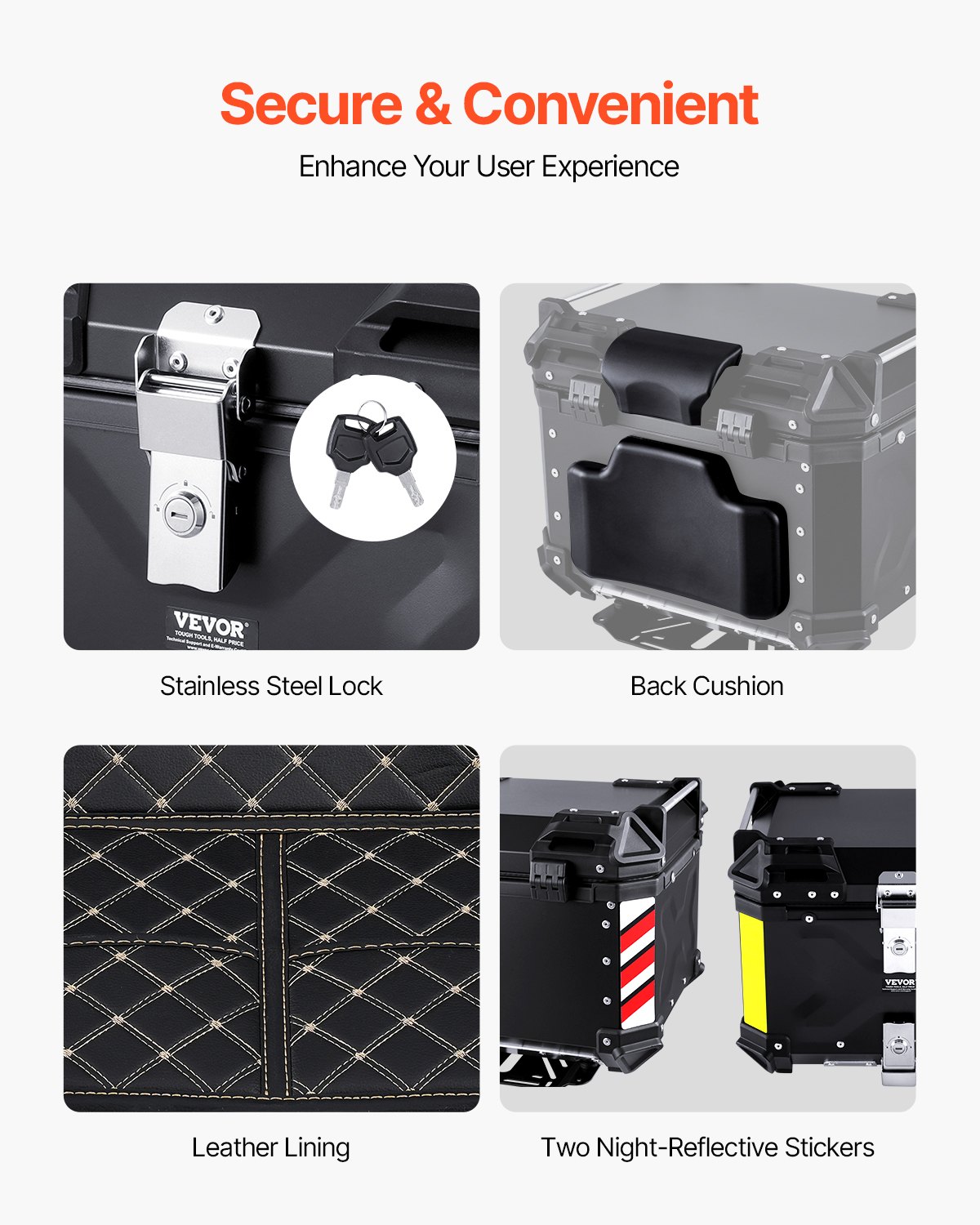 VEVOR 55L Top Case Μοτοσικλέτας Universal Tail Box μοτοσυκλέτας με δερμάτινη επένδυση VEVOR 55L Top Case Μοτοσικλέτας Universal Tail Box μοτοσυκλέτας με δερμάτινη επένδυση