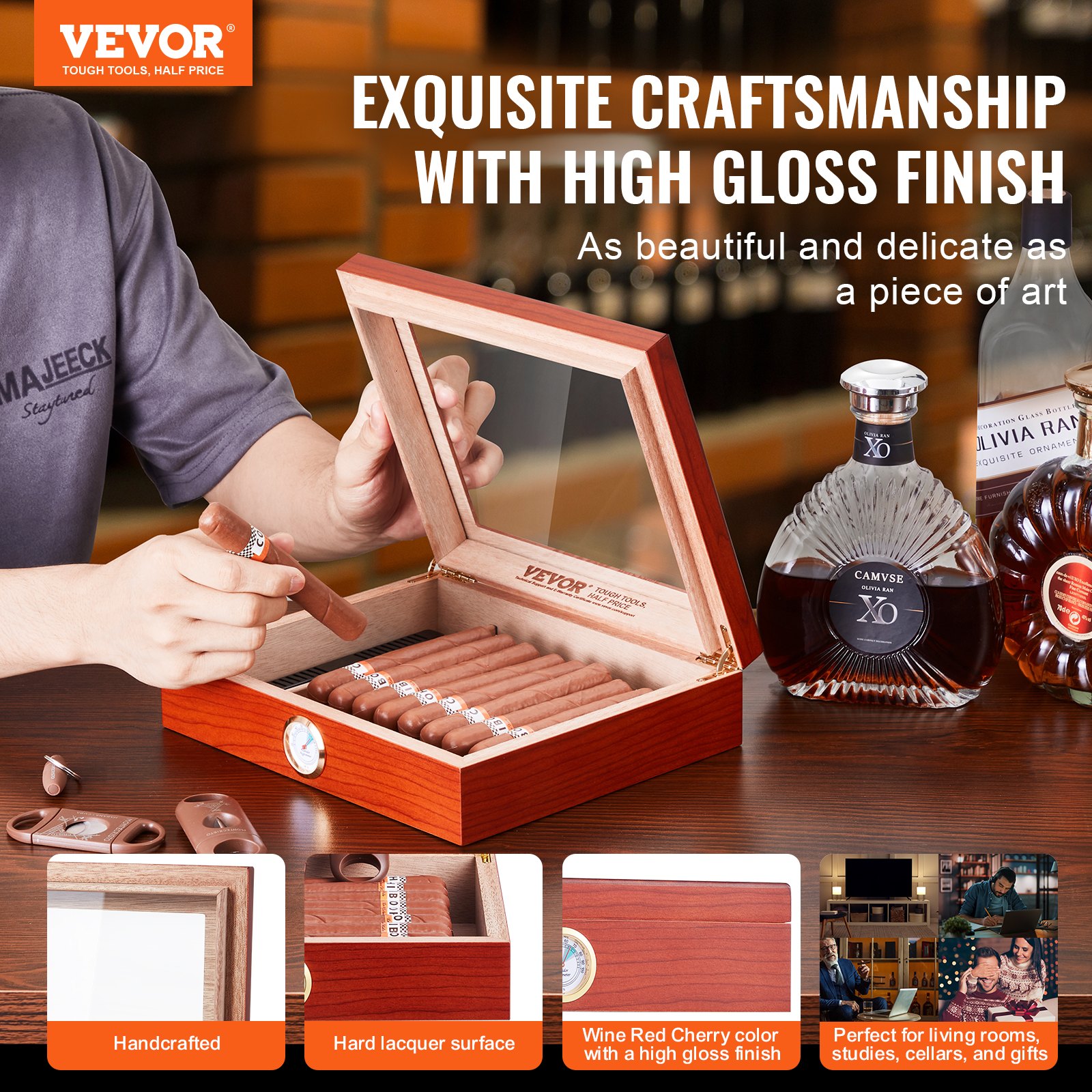 VEVOR 25 Cigars Humidor Glasstop Cedar Cigar Storage Box Υγρόμετρο υγραντήρα VEVOR 25 Cigars Humidor Glasstop Cedar Cigar Storage Box Υγρόμετρο υγραντήρα