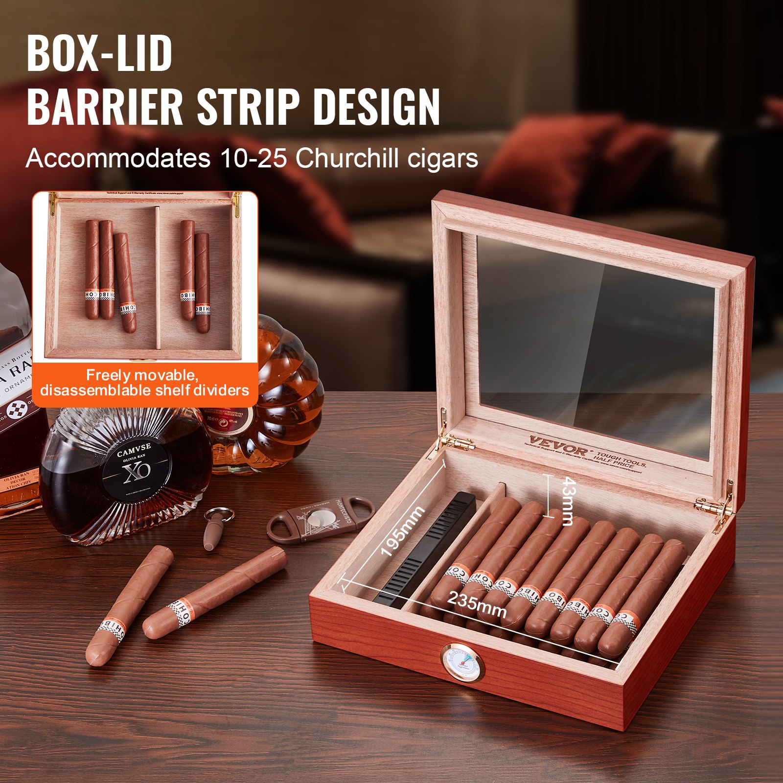 VEVOR 25 Cigars Humidor Glasstop Cedar Cigar Storage Box Υγρόμετρο υγραντήρα VEVOR 25 Cigars Humidor Glasstop Cedar Cigar Storage Box Υγρόμετρο υγραντήρα