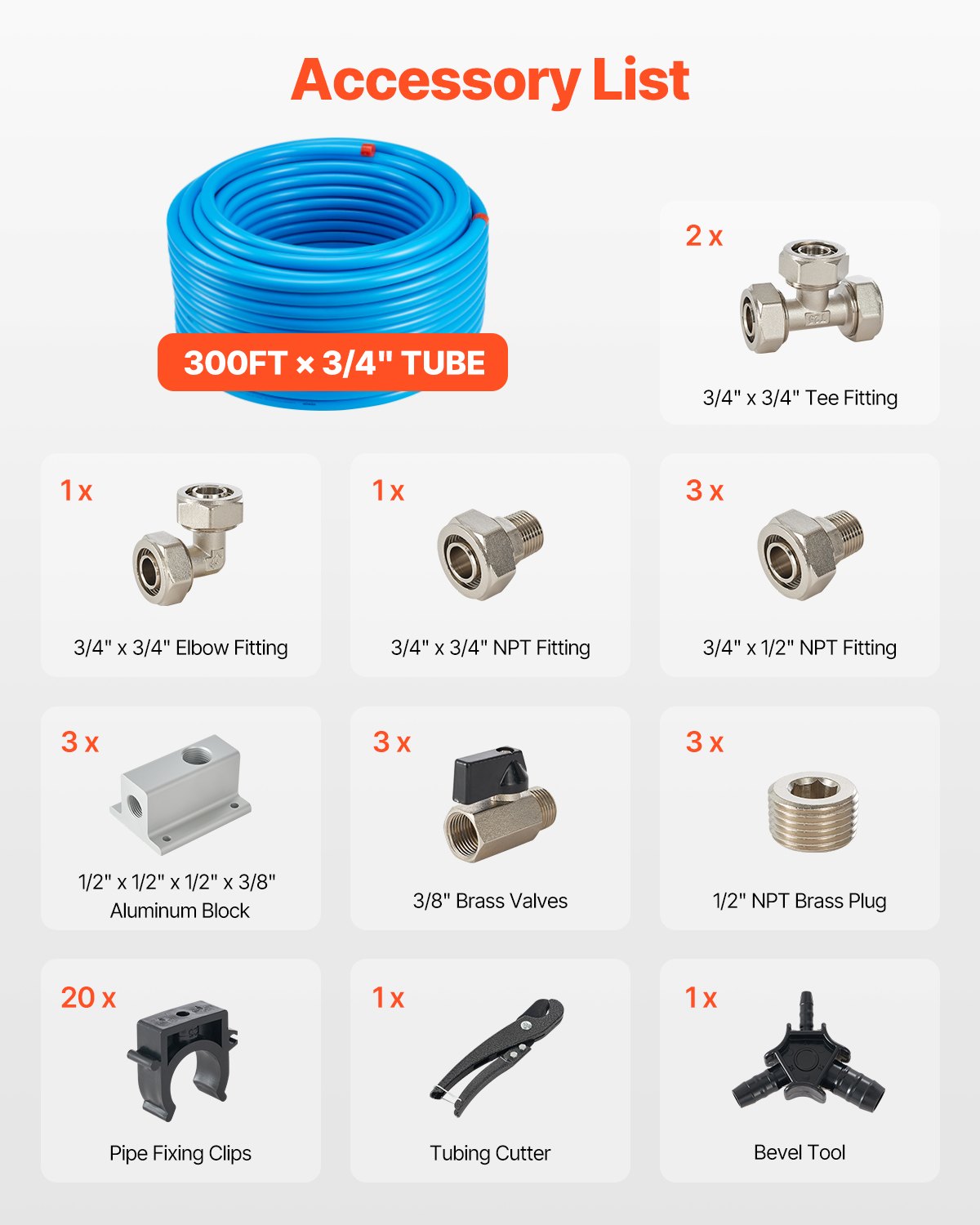VEVOR Air Compressor Line Kit 3/4'' x 300FT HDPE/Aluminium Air Piping System Blue VEVOR Air Compressor Line Kit 3/4'' x 300FT HDPE/Aluminium Air Piping System Blue