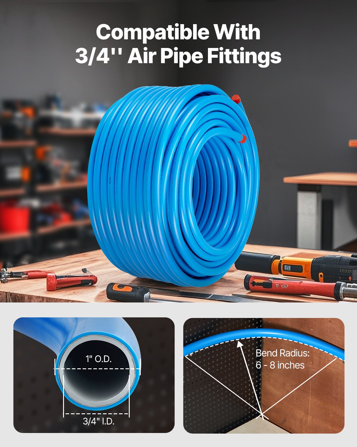 VEVOR Air Compressor Line Kit 3/4'' x 300FT HDPE/Aluminium Air Piping System Blue VEVOR Air Compressor Line Kit 3/4'' x 300FT HDPE/Aluminium Air Piping System Blue