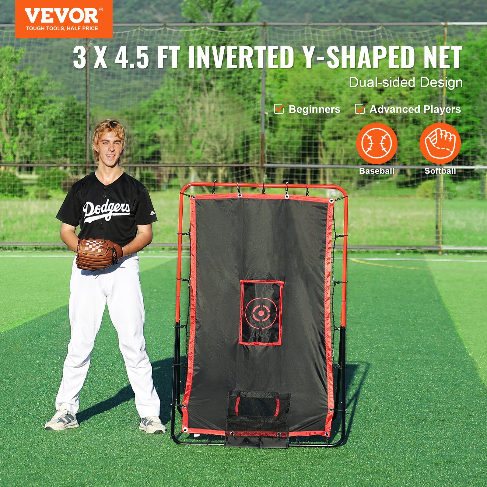 VEVOR Baseball And Softball Rebounder Net 3x4,5 ft 2-in-1 Switch Hitter Pitch VEVOR Baseball And Softball Rebounder Net 3x4,5 ft 2-in-1 Switch Hitter Pitch