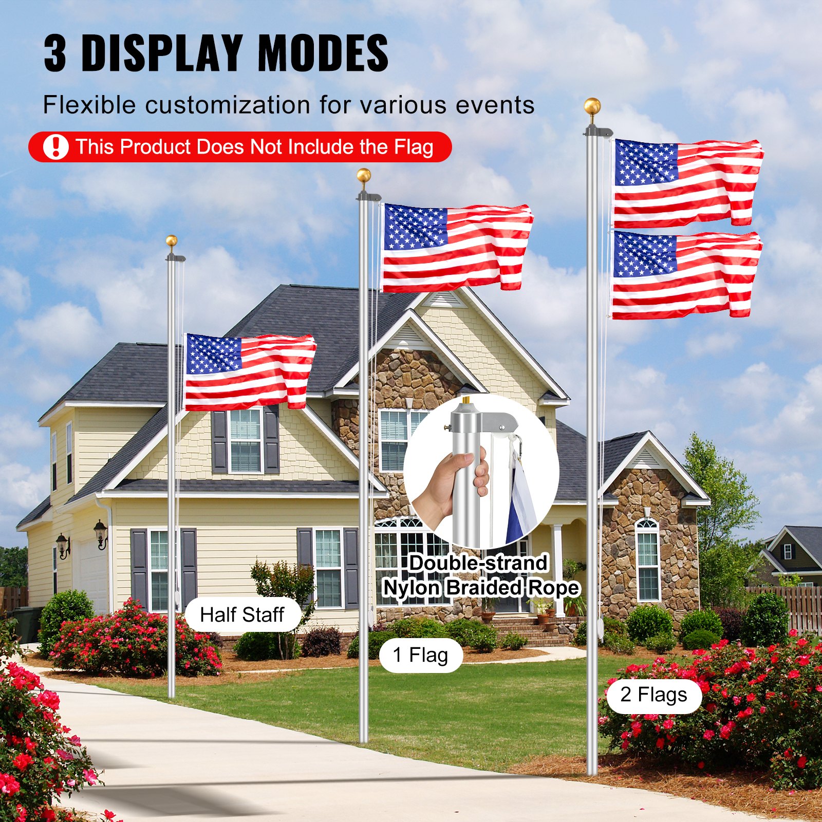 VEVOR 25FT Αποσπώμενο κοντάρι σημαίας Κιτ βαρέως τύπου Αλουμίνιο Ασημένιο κοντάρι VEVOR 25FT Αποσπώμενο κοντάρι σημαίας Κιτ βαρέως τύπου Αλουμίνιο Ασημένιο κοντάρι