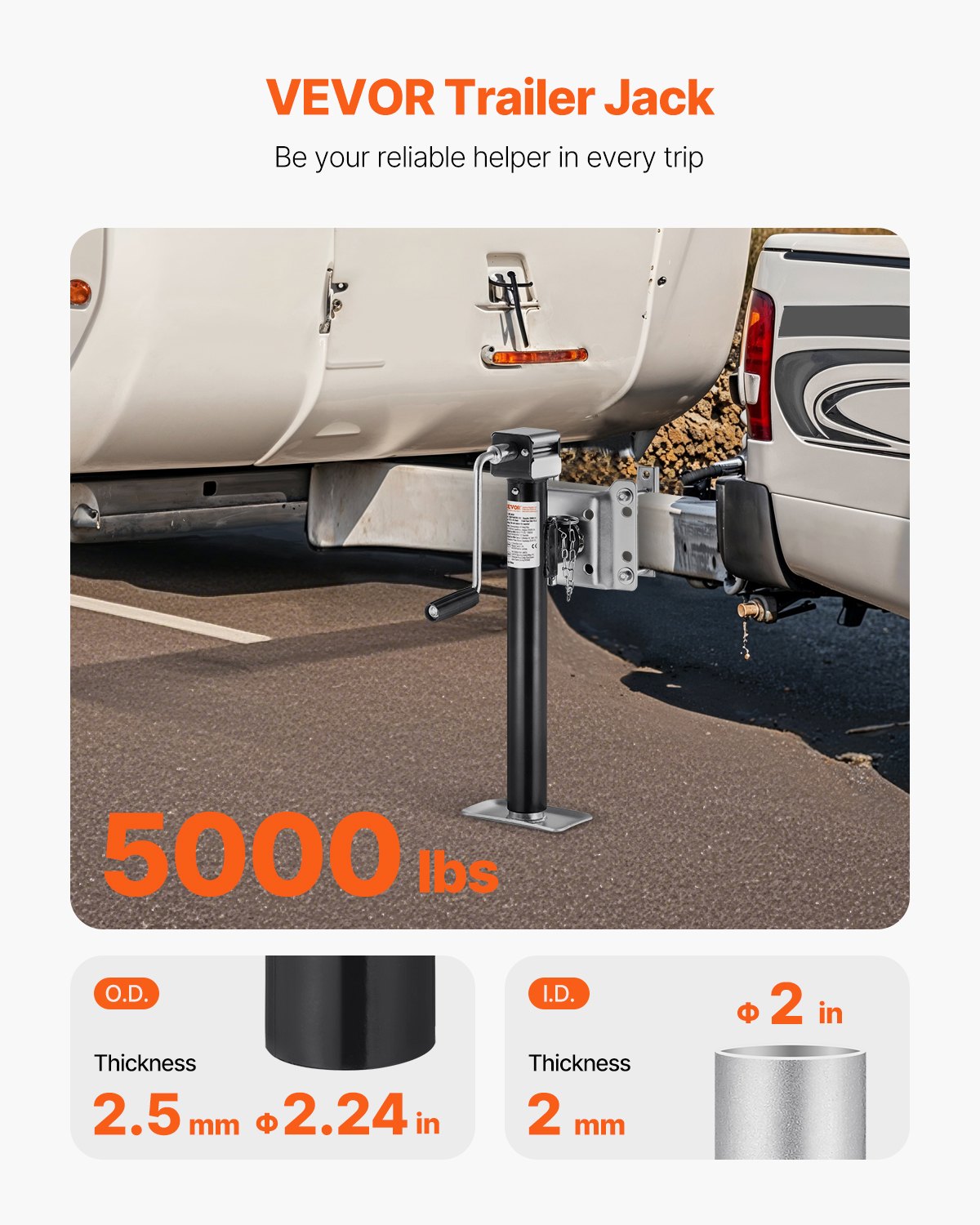 VEVOR Trailer Jack Bolt-on Trailer Tongue Jack 5000 lbs Dynamic Load 14,3" Lift VEVOR Trailer Jack Bolt-on Trailer Tongue Jack 5000 lbs Dynamic Load 14,3" Lift