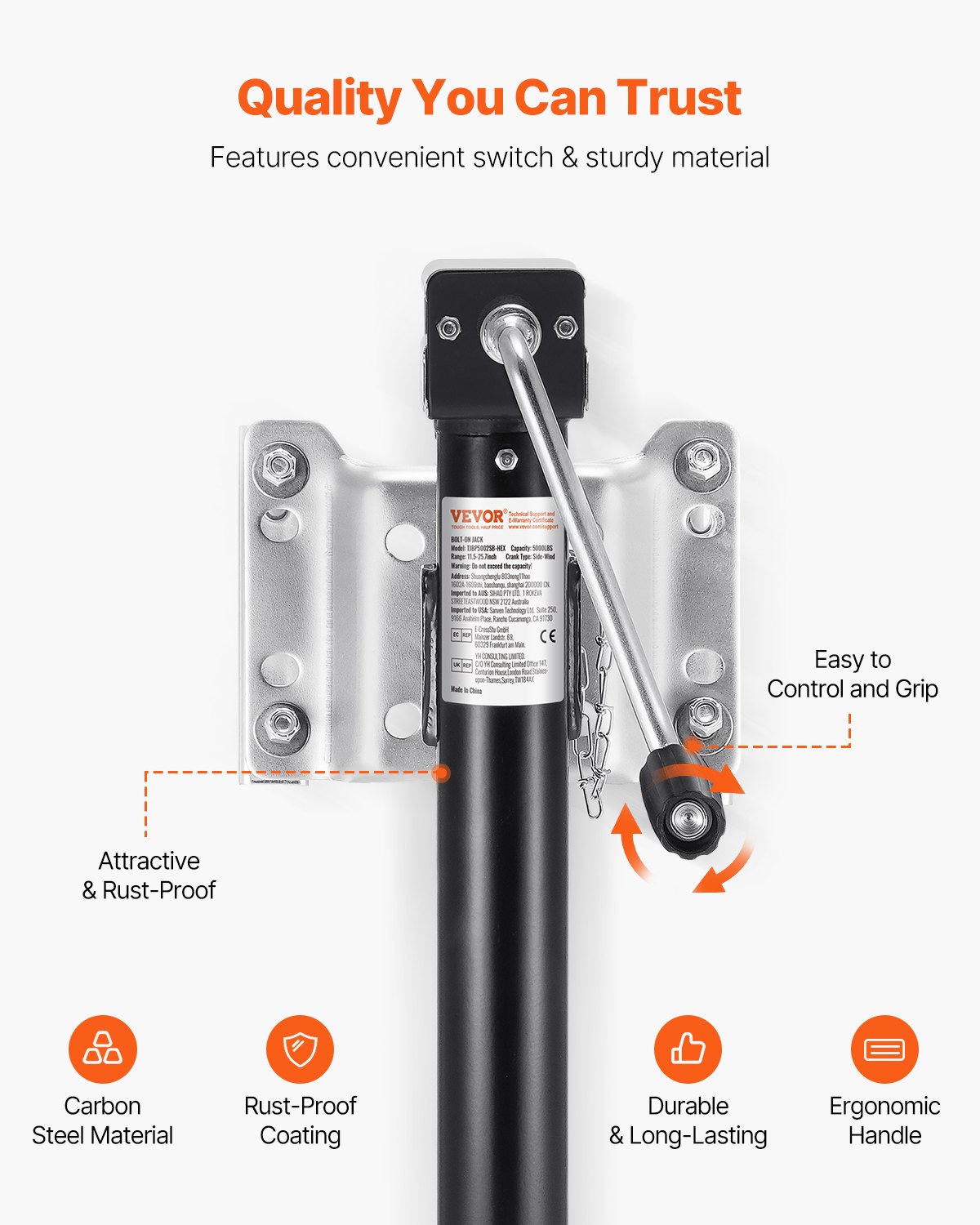 VEVOR Trailer Jack Bolt-on Trailer Tongue Jack 5000 lbs Dynamic Load 14,3" Lift VEVOR Trailer Jack Bolt-on Trailer Tongue Jack 5000 lbs Dynamic Load 14,3" Lift