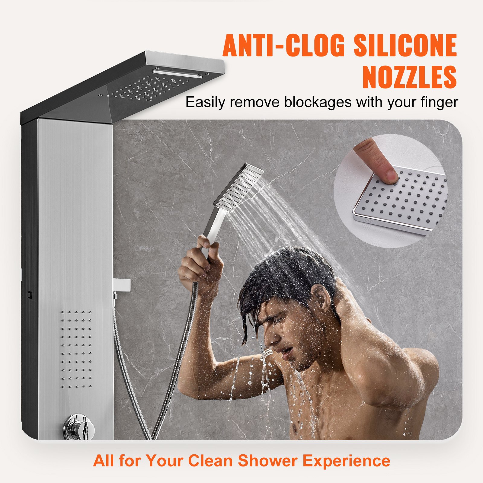 Σύστημα πύργου πάνελ ντους VEVOR από ανοξείδωτο ατσάλι LED 5 τρόπων λειτουργίας Rain Waterfall Jets Σύστημα πύργου πάνελ ντους VEVOR από ανοξείδωτο ατσάλι LED 5 τρόπων λειτουργίας Rain Waterfall Jets