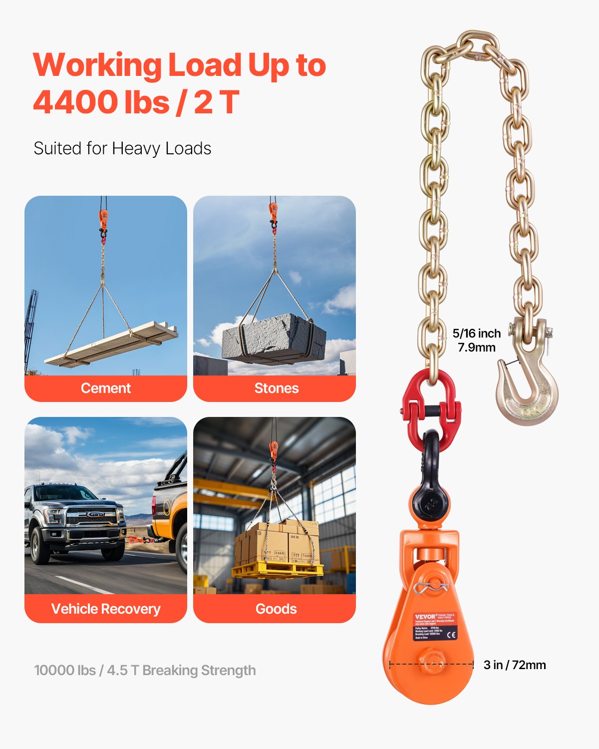 VEVOR 2 Ton Snatch Block Chain Flatbed Tow Truck Rollback Carrier Carrier Cable VEVOR 2 Ton Snatch Block Chain Flatbed Tow Truck Rollback Carrier Carrier Cable