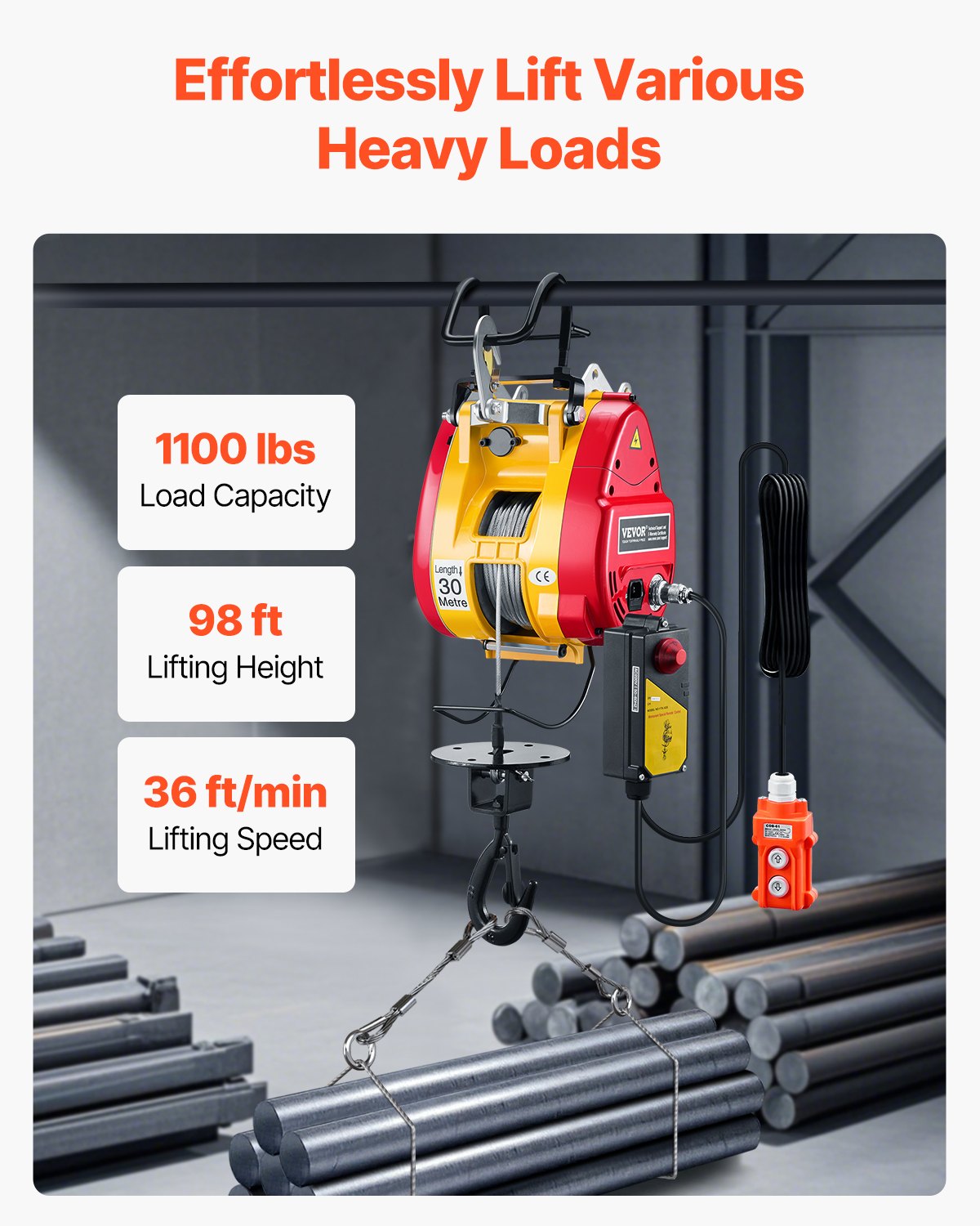 VEVOR 2-σε-1 φορητό ηλεκτρικό βαρούλκο βαρούλκο 1100LBS Ενσύρματο/Ασύρματο Τηλεχειριστήριο VEVOR 2-σε-1 φορητό ηλεκτρικό βαρούλκο βαρούλκο 1100LBS Ενσύρματο/Ασύρματο Τηλεχειριστήριο