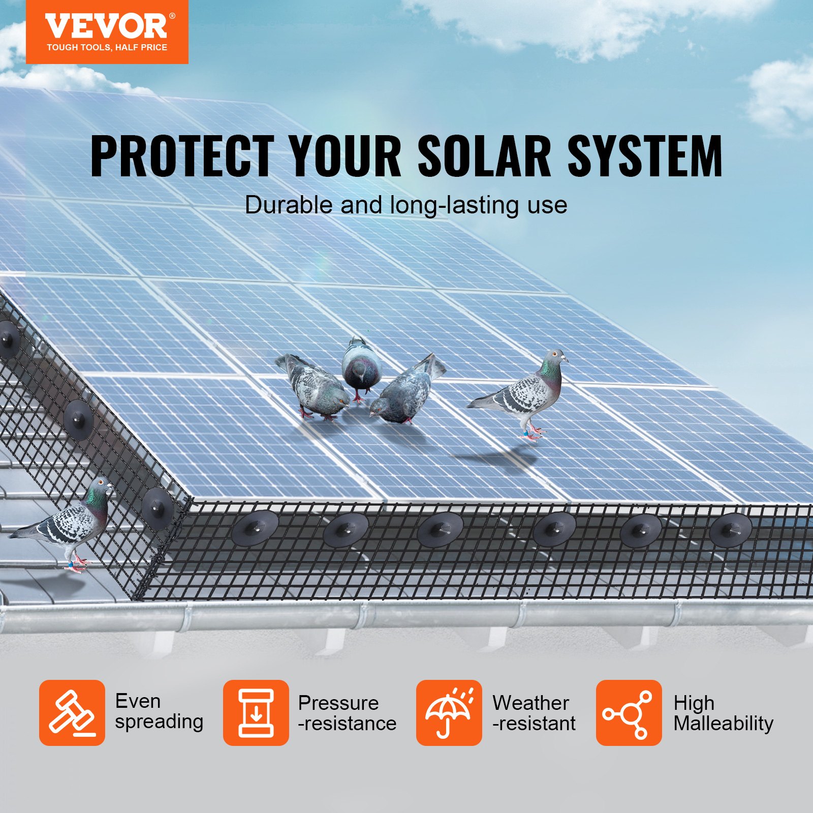VEVOR 8in x 100ft Solar Panel Bird Guard Critter Guard Roll Kit 70pcs Fasteners VEVOR 8in x 100ft Solar Panel Bird Guard Critter Guard Roll Kit 70pcs Fasteners