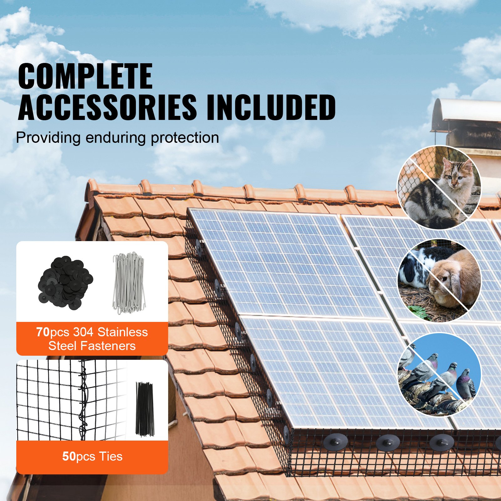 VEVOR 8in x 100ft Solar Panel Bird Guard Critter Guard Roll Kit 70pcs Fasteners VEVOR 8in x 100ft Solar Panel Bird Guard Critter Guard Roll Kit 70pcs Fasteners
