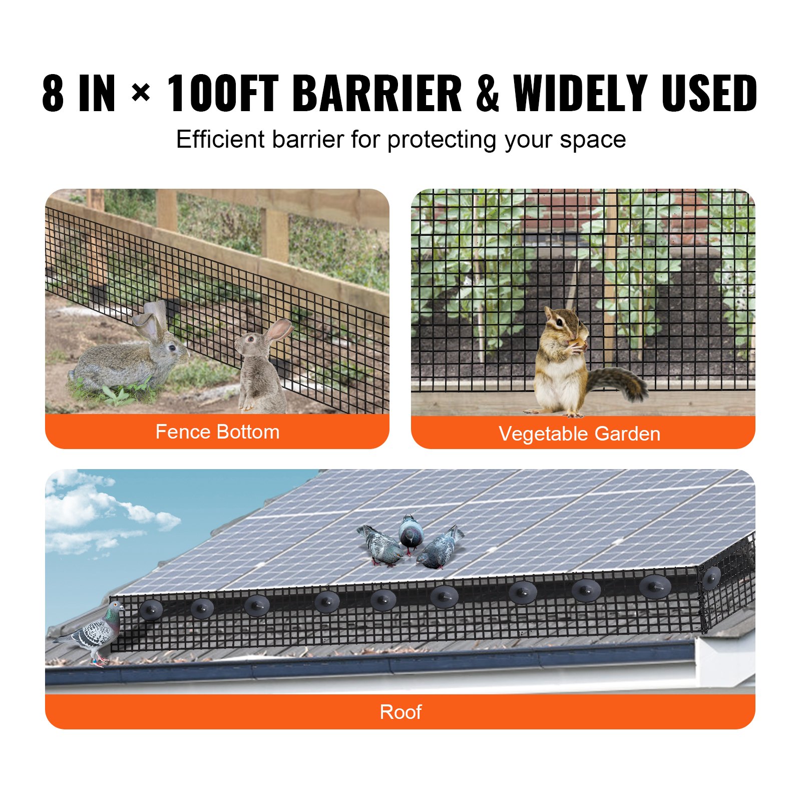 VEVOR 8in x 100ft Solar Panel Bird Guard Critter Guard Roll Kit 70pcs Fasteners VEVOR 8in x 100ft Solar Panel Bird Guard Critter Guard Roll Kit 70pcs Fasteners