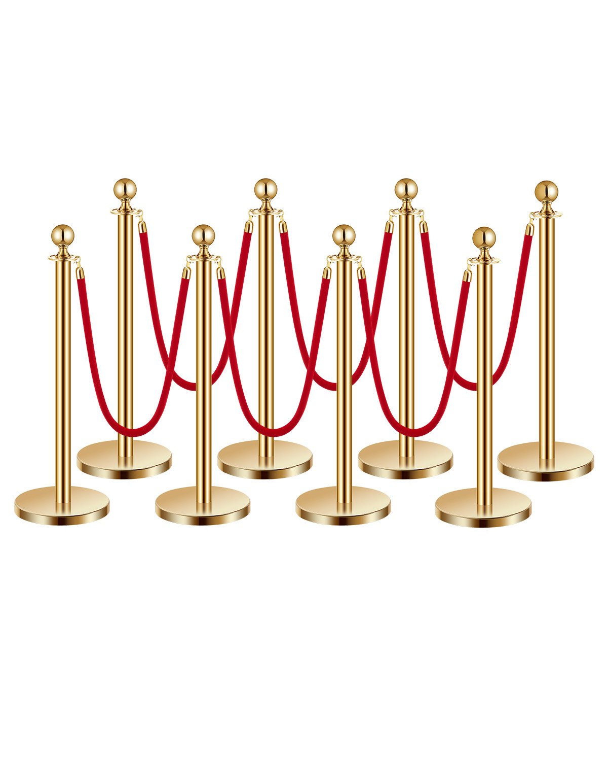 VEVOR 8 τμχ Gold Stanchion Post 6 Red Velvet Ropes Sand Injection Hollow Base VEVOR 8 τμχ Gold Stanchion Post 6 Red Velvet Ropes Sand Injection Hollow Base