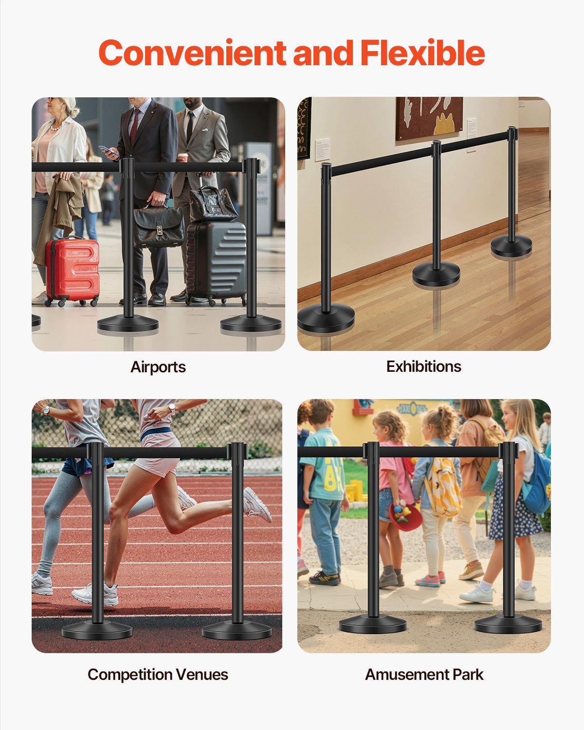 VEVOR 6 τμχ Stanchion Post με 4 ανασυρόμενες ζώνες & κούφια βάση έγχυσης άμμου VEVOR 6 τμχ Stanchion Post με 4 ανασυρόμενες ζώνες & κούφια βάση έγχυσης άμμου
