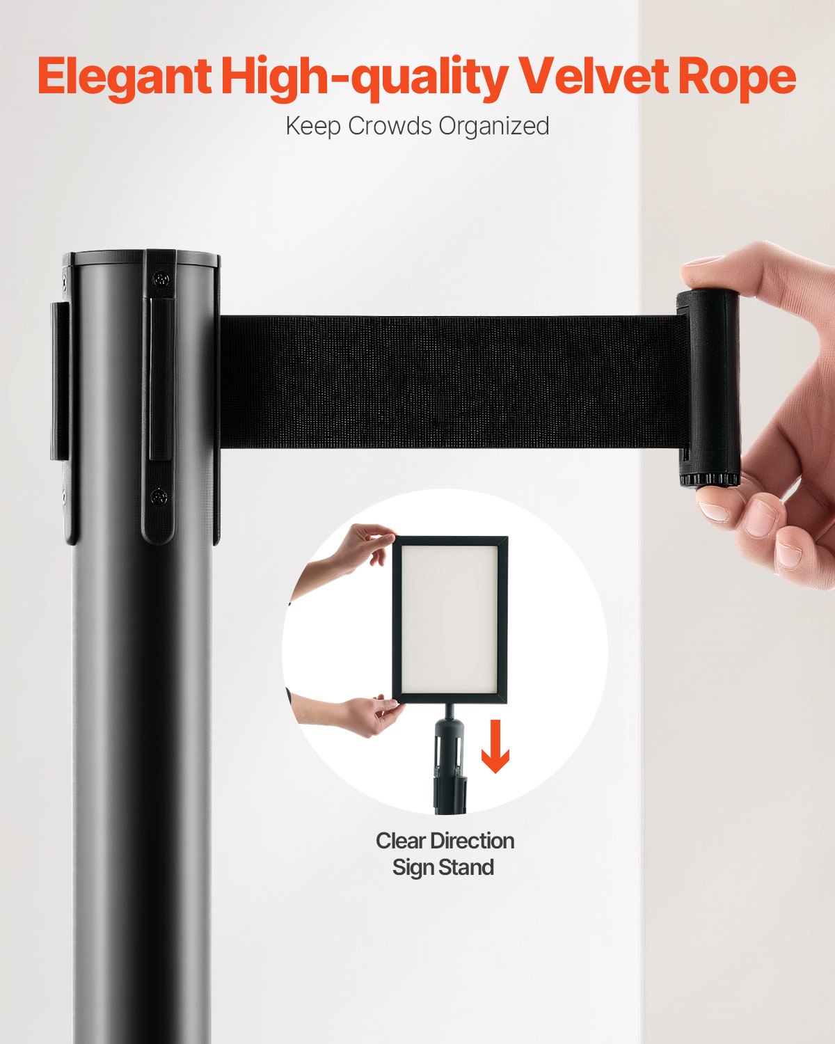 VEVOR 8 τμχ Stanchion Post με 4 αναδιπλούμενες ζώνες & 2 θήκες πινακίδων κοίλη βάση VEVOR 8 τμχ Stanchion Post με 4 αναδιπλούμενες ζώνες & 2 θήκες πινακίδων κοίλη βάση